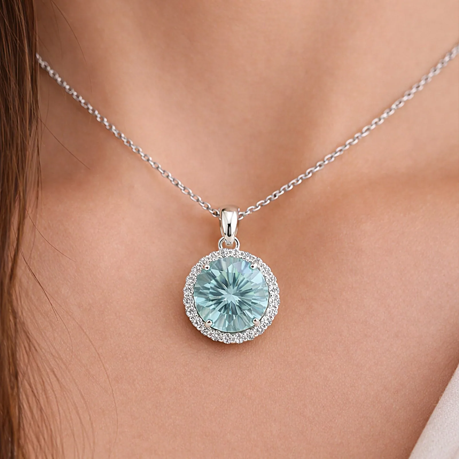 Moissanite 8.20 ct DEW Certified Blue Moisanite Solitaire Pendant in Gold Vermeil Jewelry Gift - view 2