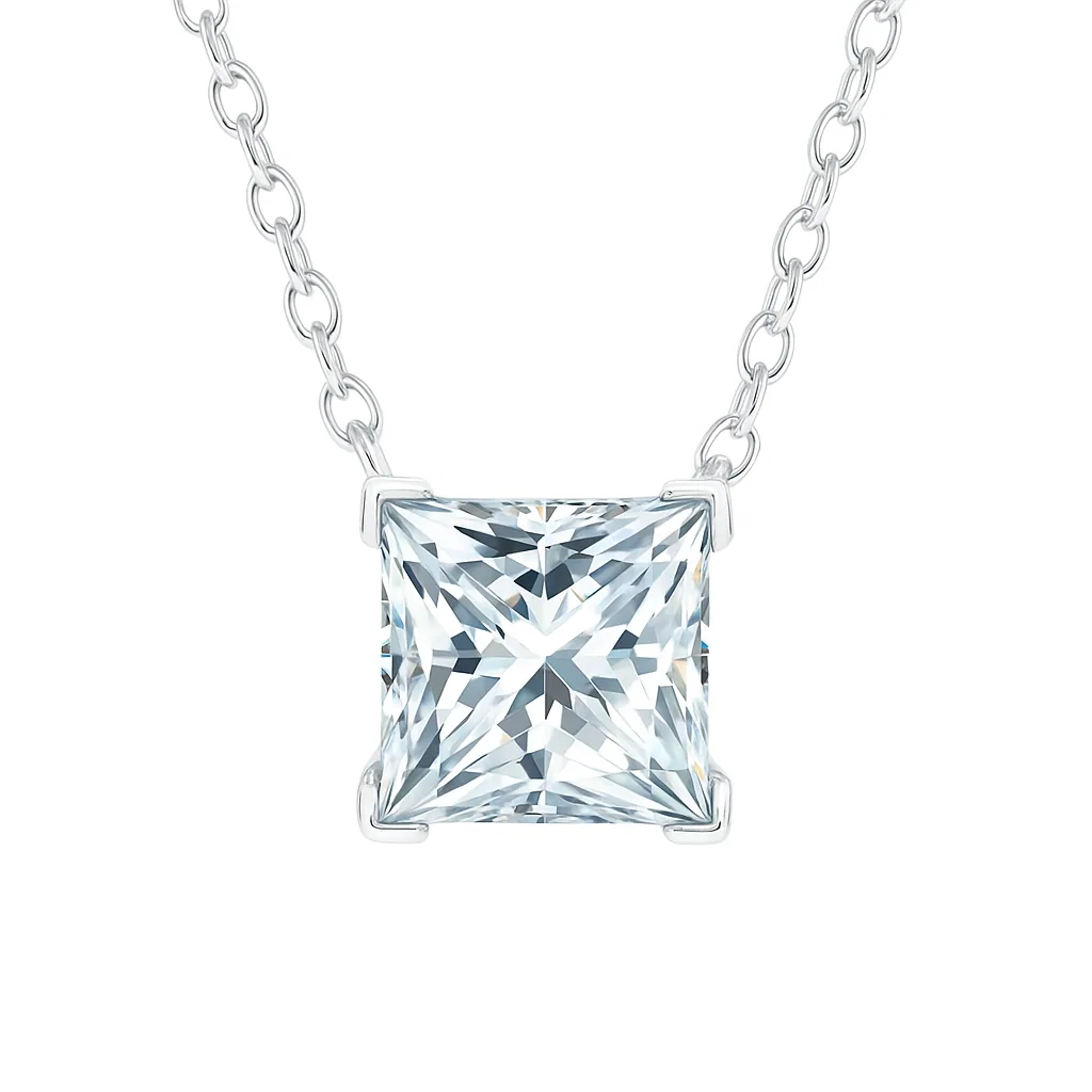3.85 ct DEW Princess Cut White Moissanite Solitaire Pendant in Certified – 18K Gold Vermeil