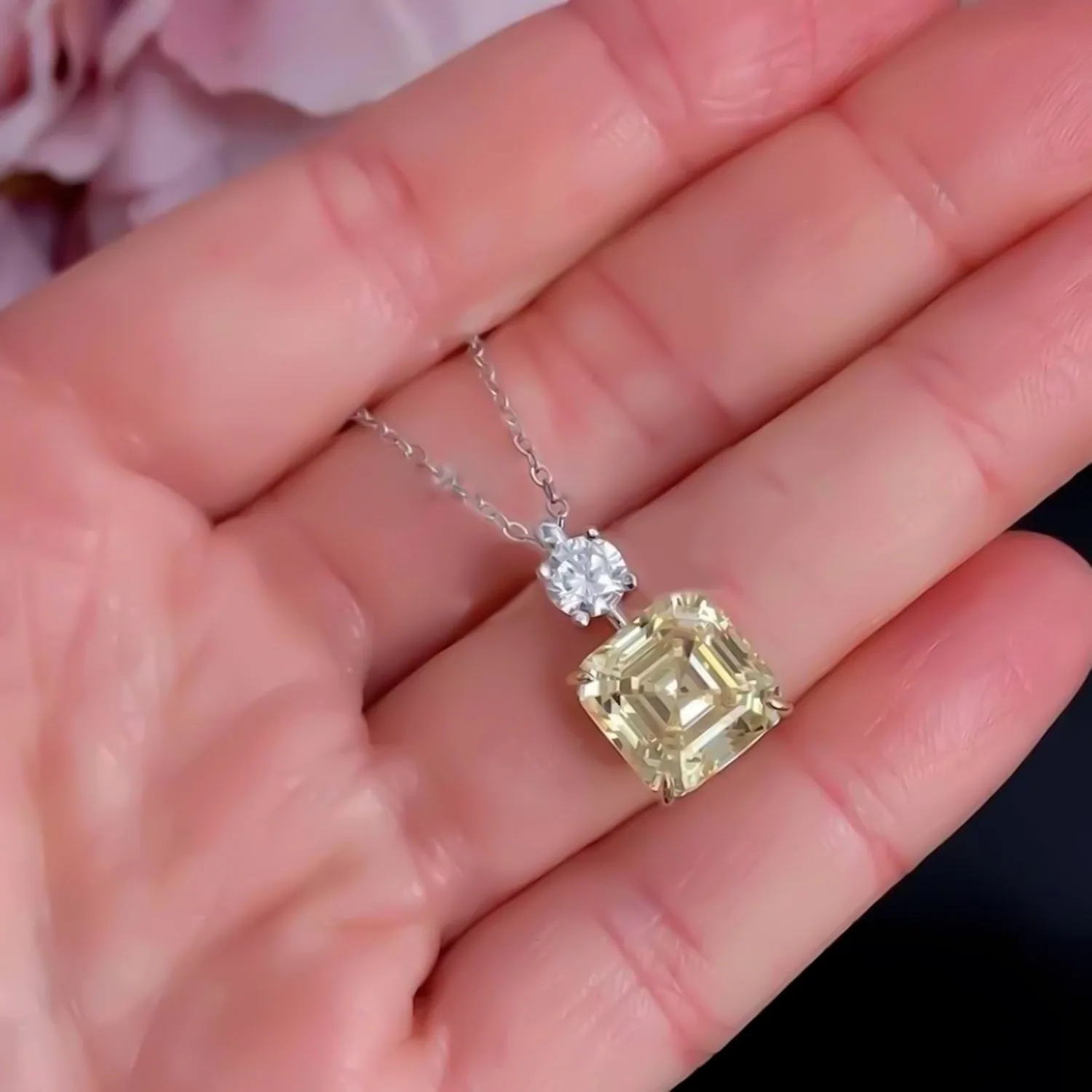 5.00 ct DEW Champagne Moissanite Solitaire Pendant in Gold Vermeil - view 2