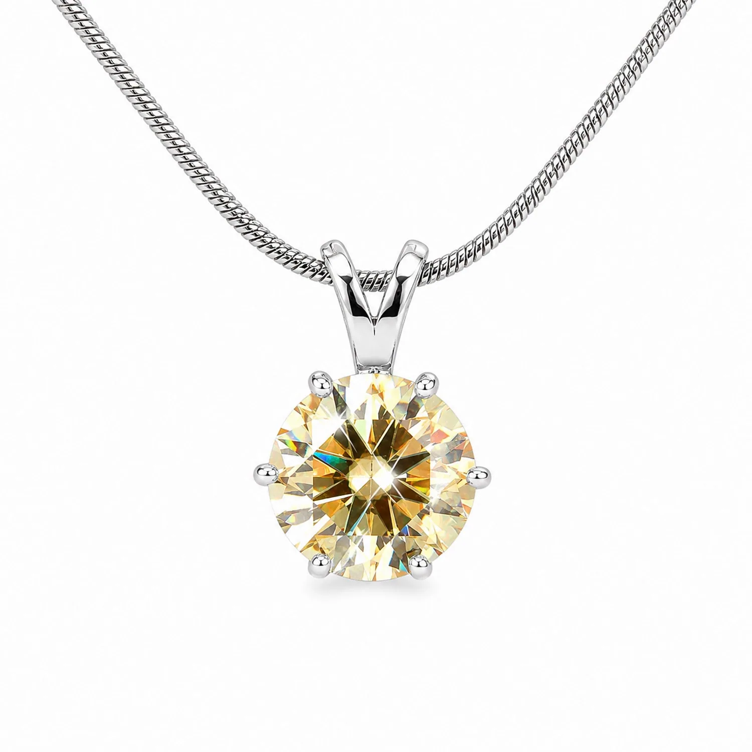 10.25ct DEW Champagne Moissanite Round Pendant Necklace