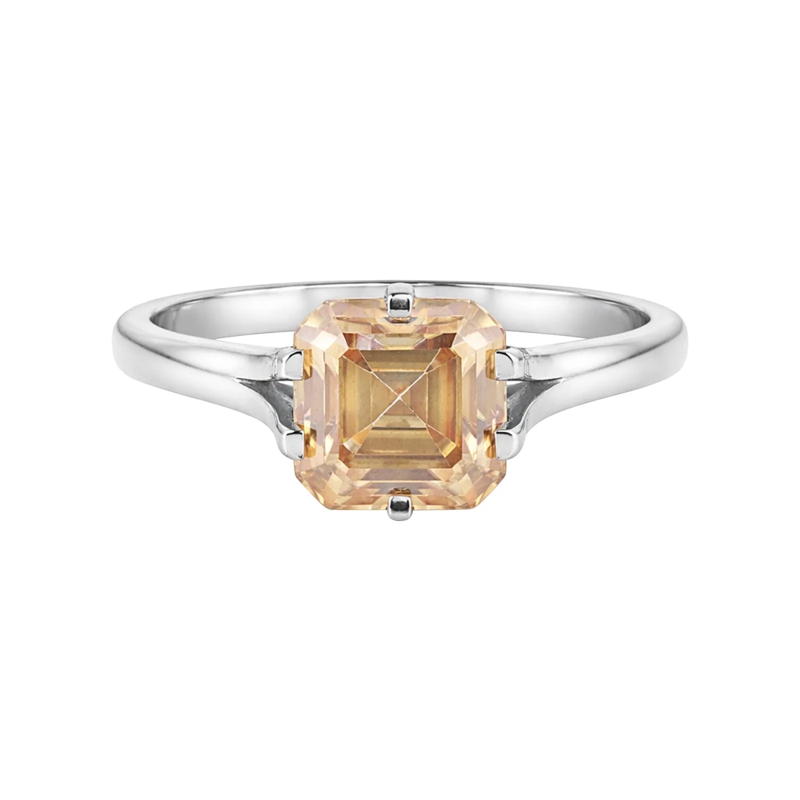 2.50 Ct Asscher Cut Champagne Moissanite Ring — VS1 Clarity, 18k Gold Vermeil