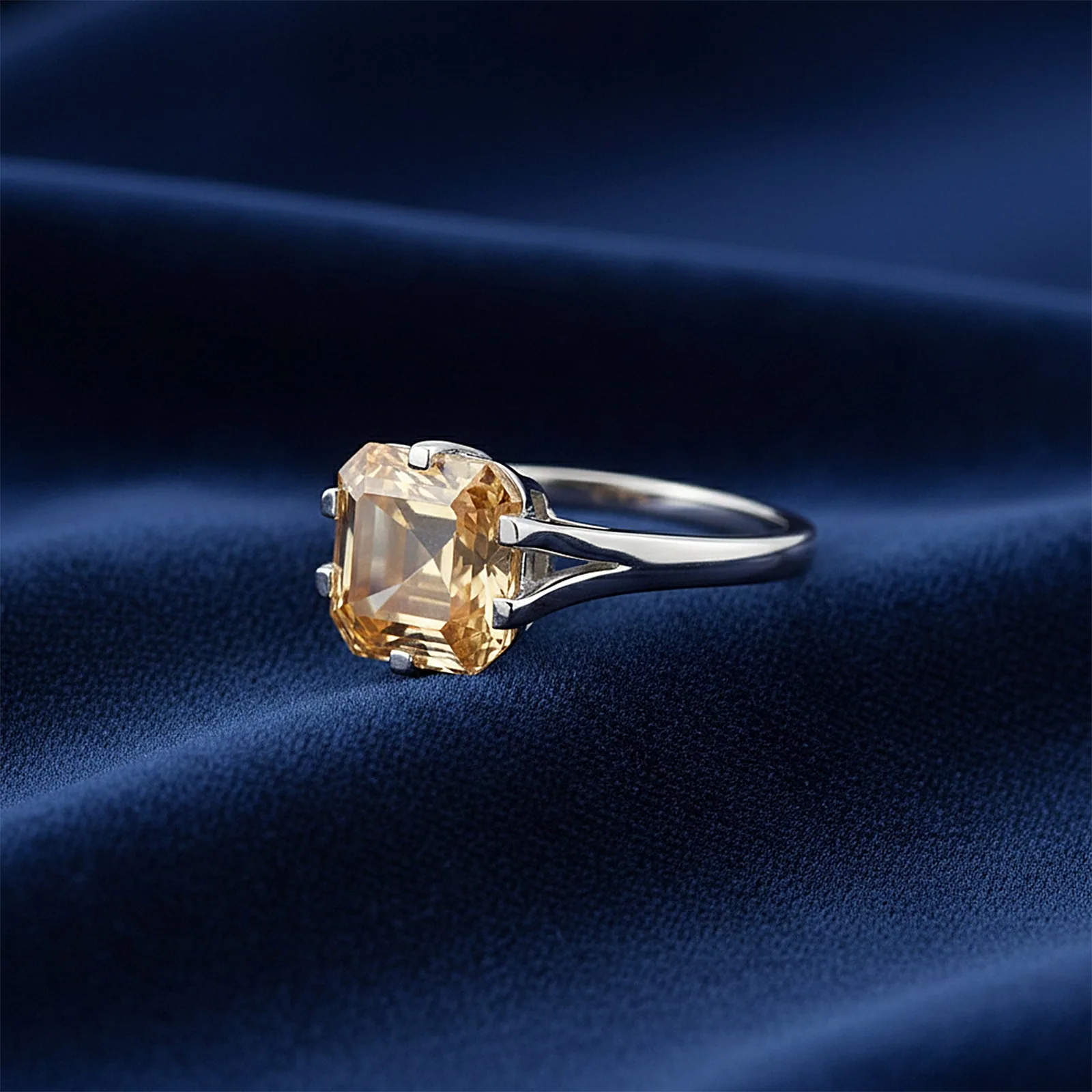 9.3ct DEW Champagne Moissanite Asscher Solitaire Ring - view 5