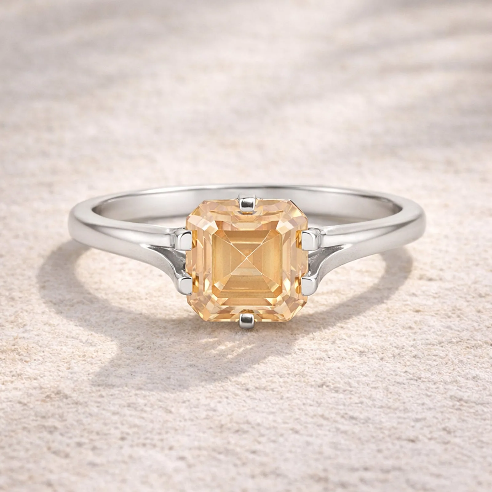 9.3ct DEW Champagne Moissanite Asscher Solitaire Ring - view 6