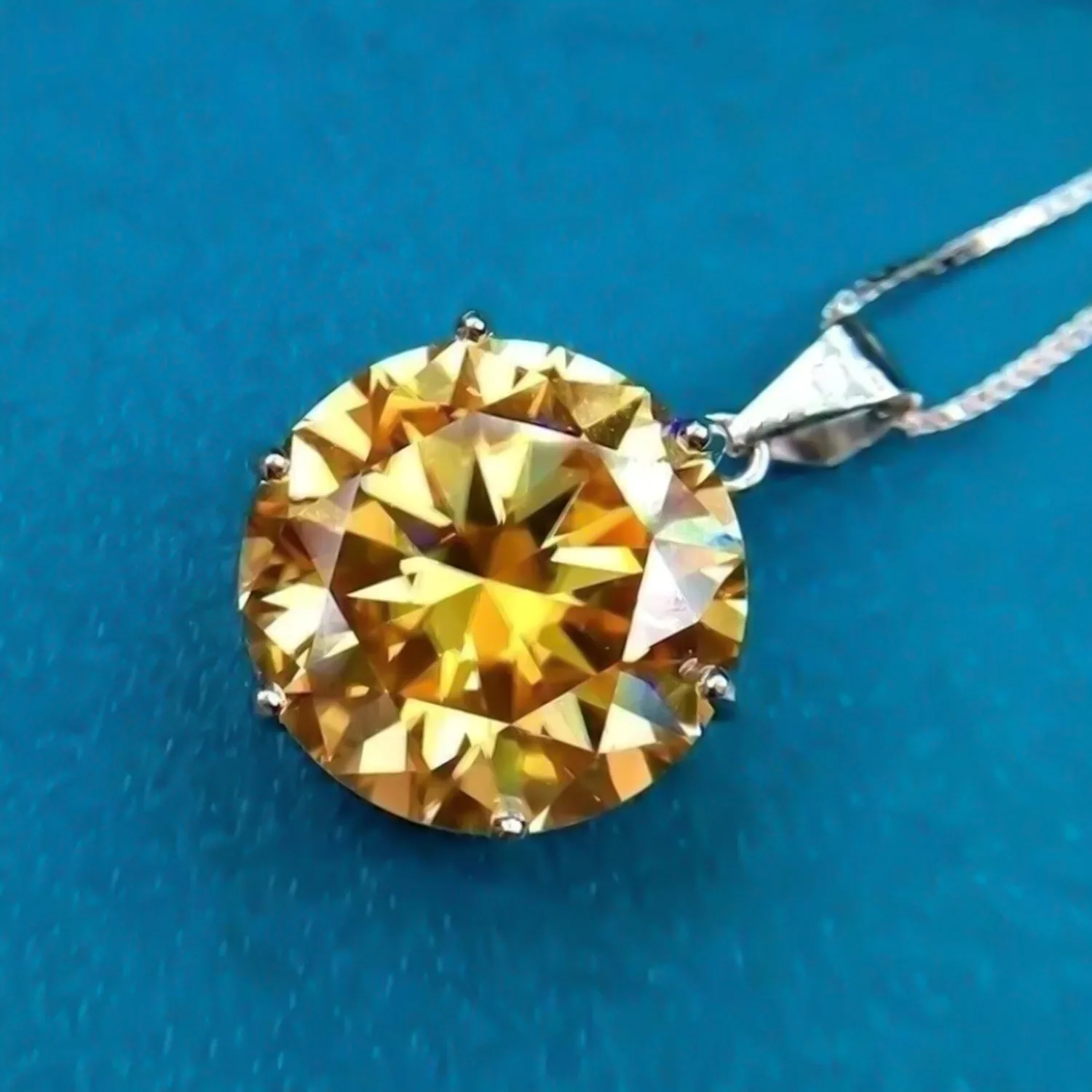 9.80 ct DEW Champagne Moissanite Pendant in Gold Vermeil - view 3