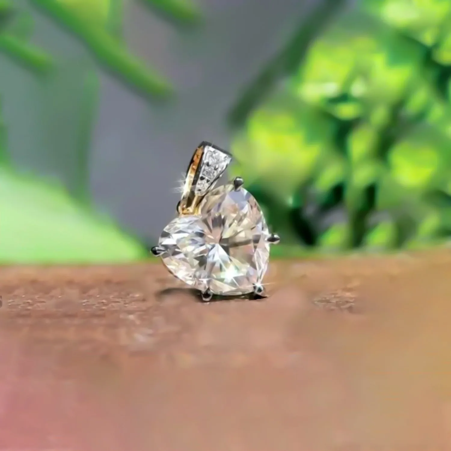6.00 ct DEW White Heart Cut Moissanite Pendant Gold Vermeil Gift for Her - view 2