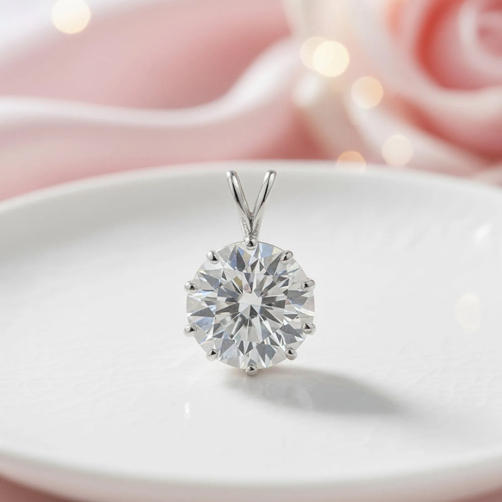 5.50 ct DEW White Round Moissanite Pendant Gold Vermeil Certified Holiday Gift Idea - view 5