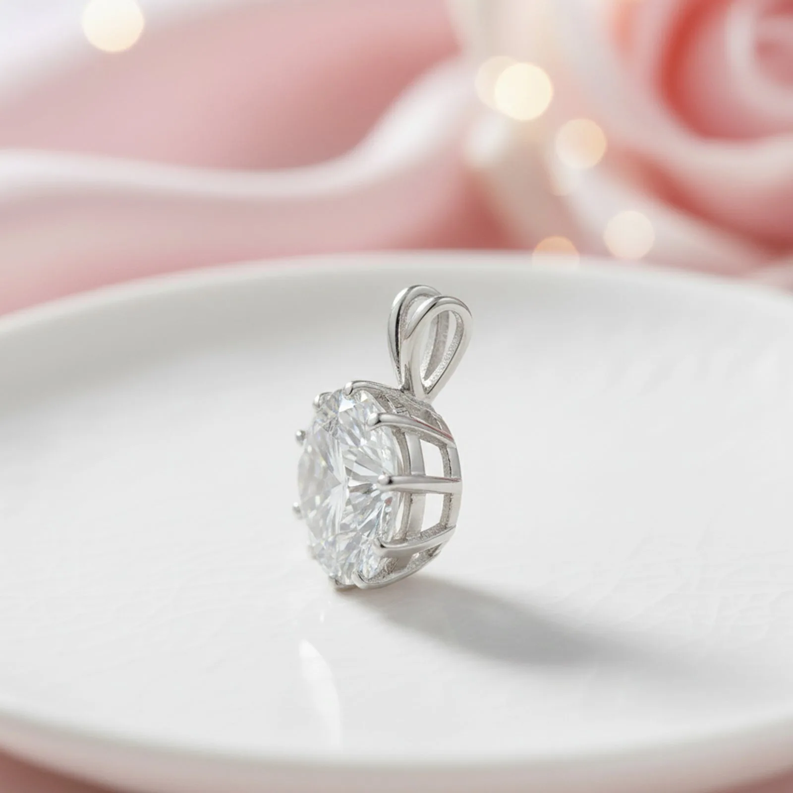 5.50 ct DEW White Round Moissanite Pendant Gold Vermeil Certified Holiday Gift Idea - view 6