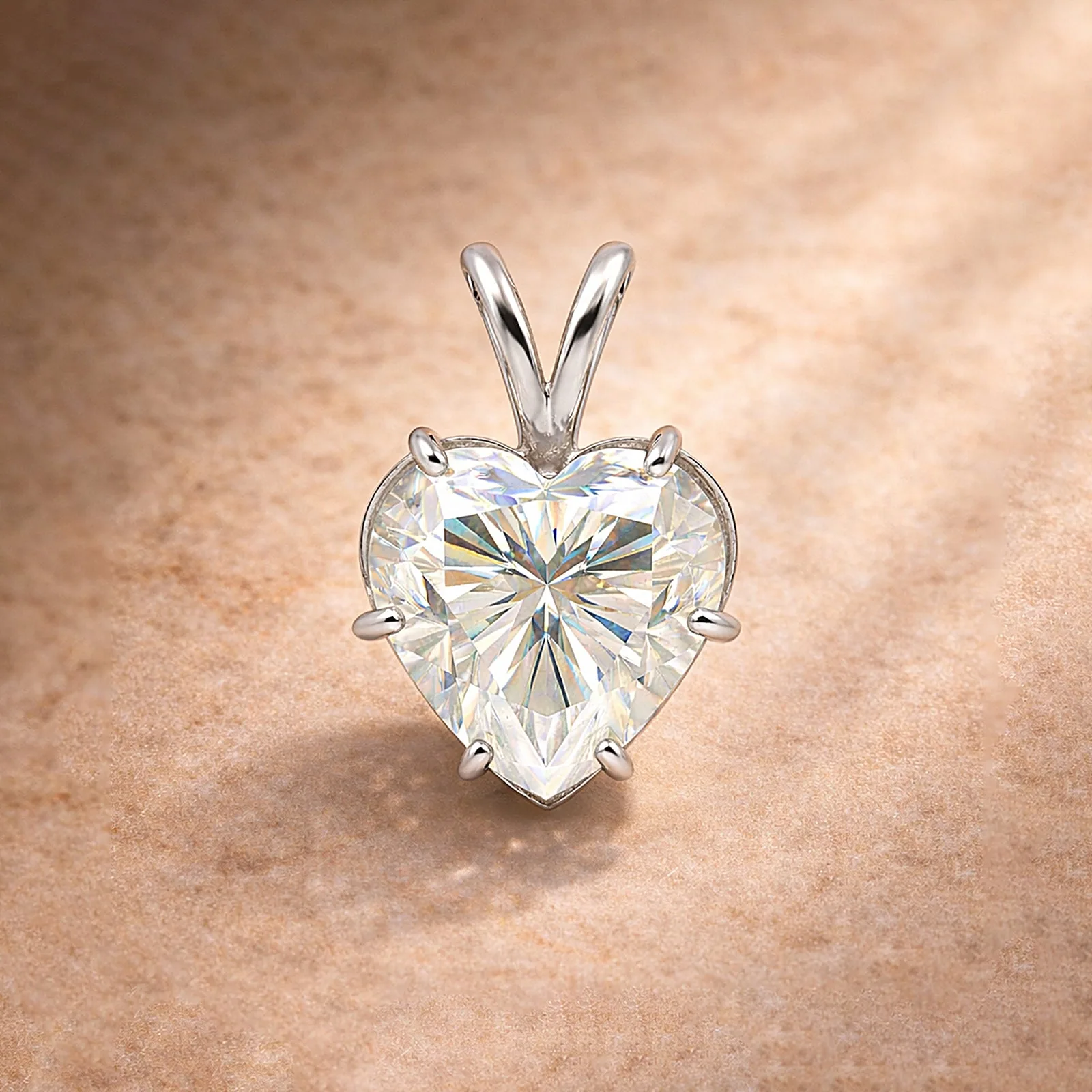 11 ct DEW White Heart Cut Moissanite Pendant Gold Vermeil - view 3