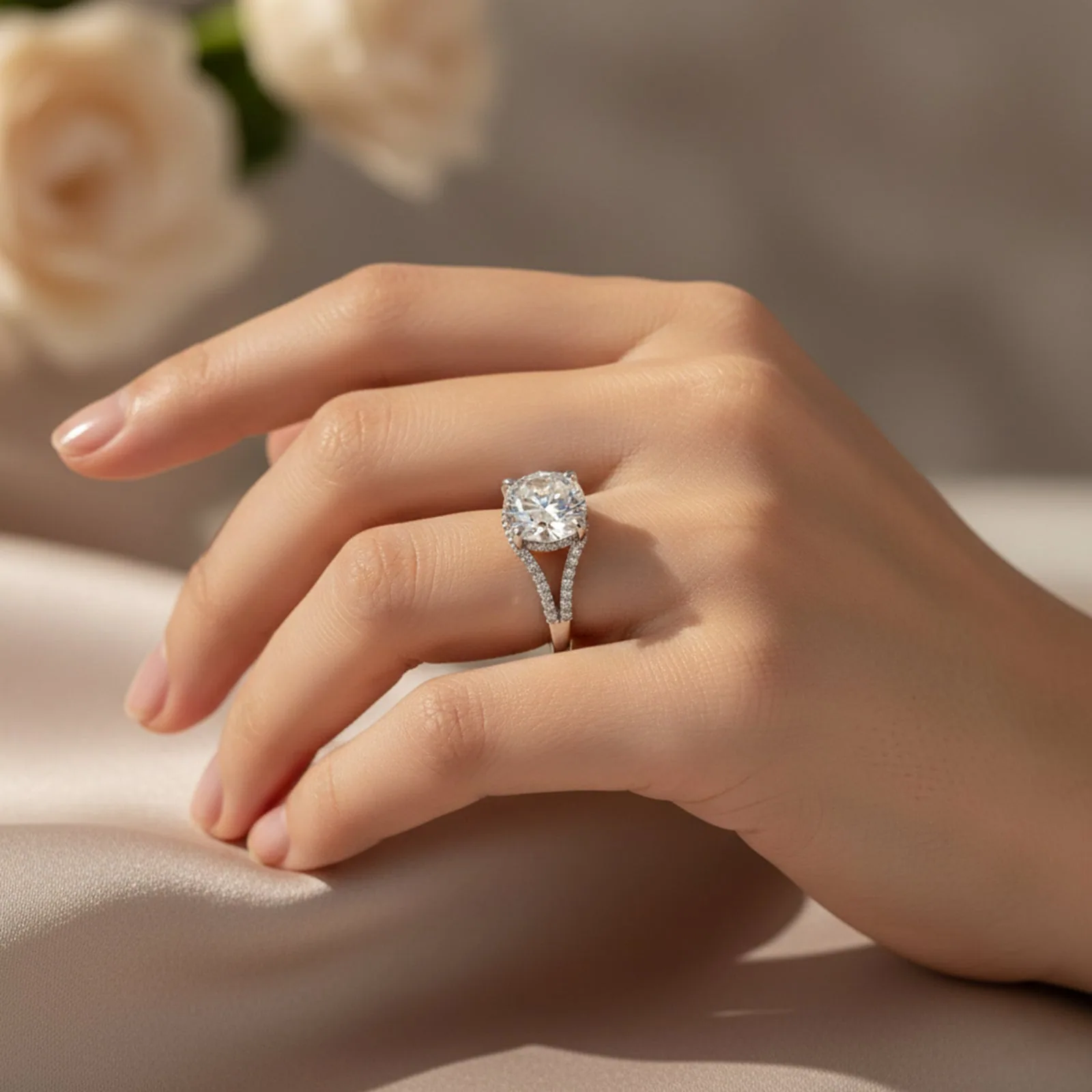 5.32 ct DEW Round Cut White Moissanite Solitaire Ring – Birthday Gift – 18K Gold Vermeil - view 2