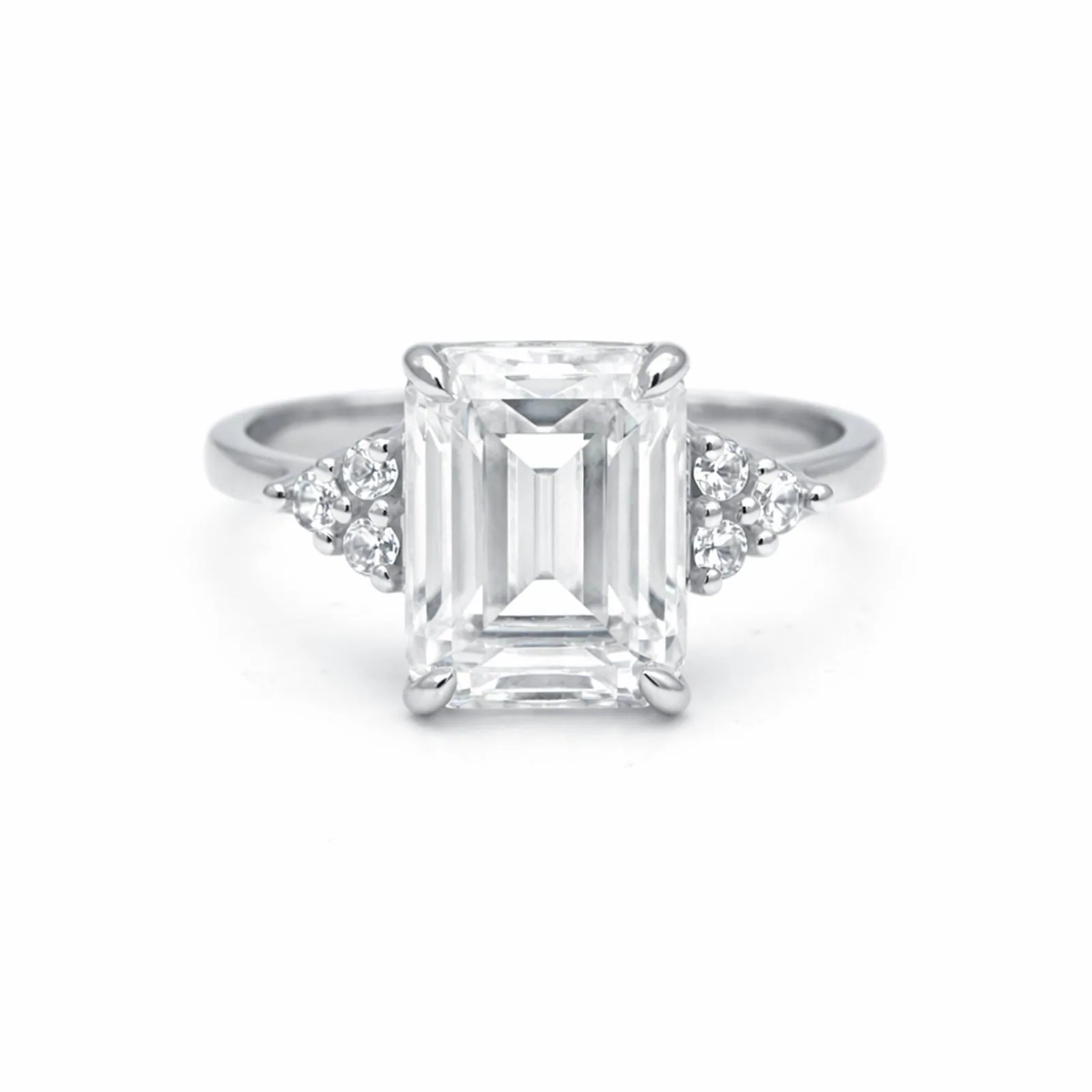 4.48 ct DEW Emerald Cut White Moissanite Solitaire Ring – Gift Idea – 18K Gold Vermeil