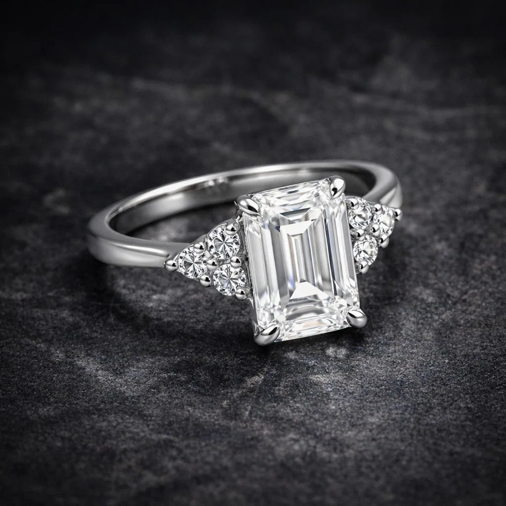 4.02 Ct Emerald Cut Moissanite Ring — VS1 Clarity, 18k Gold Vermeil - view 3