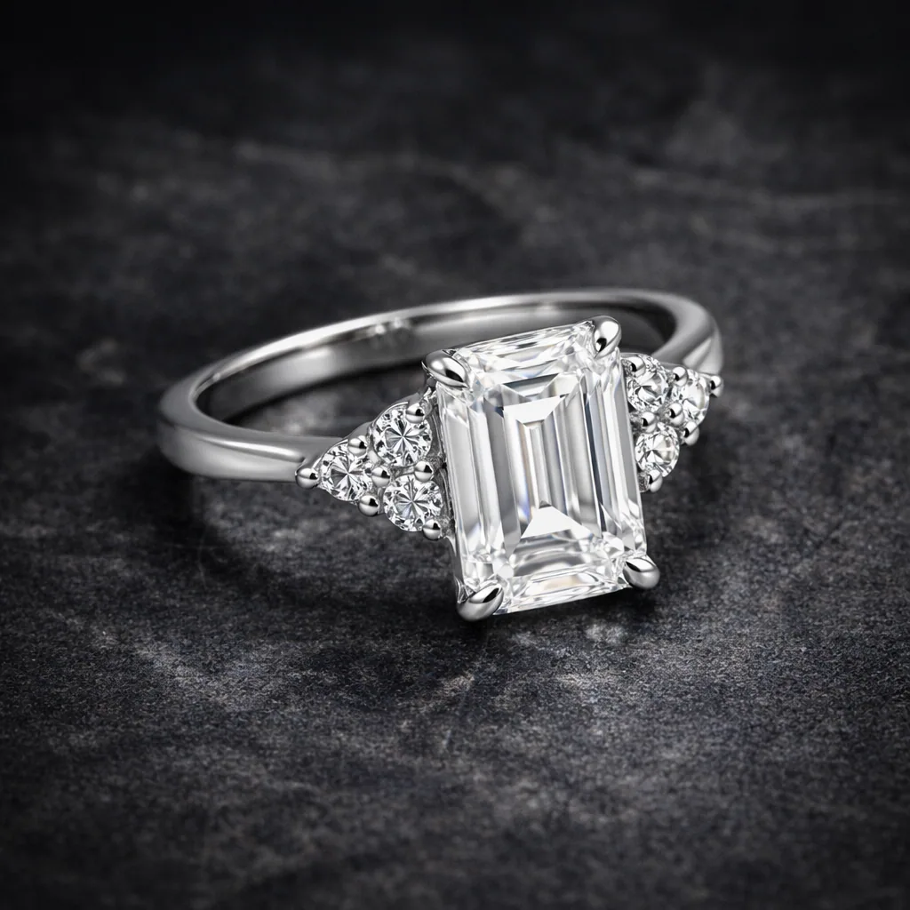 4.48 ct DEW Emerald Cut White Moissanite Solitaire Ring – Gift Idea – 18K Gold Vermeil - view 5