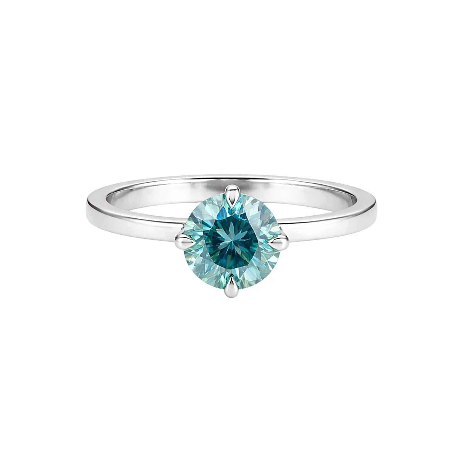 3.00 Ct Round Cut Blue Moissanite Ring — VS1 Clarity, 18k Gold Vermeil