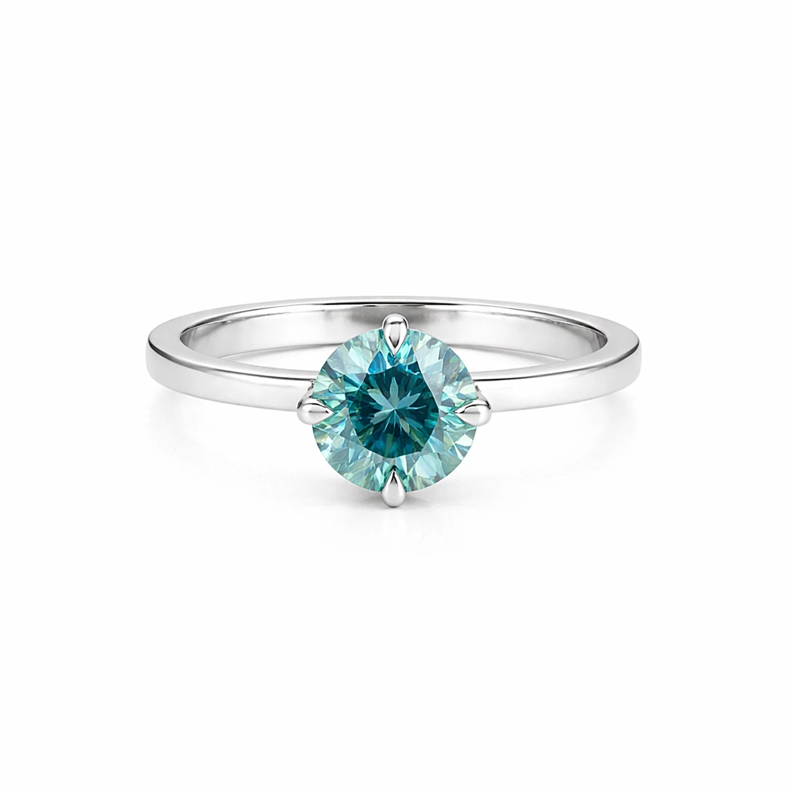 3.60ct DEW Blue Moissanite Round Solitaire Ring | 18K Gold Vermeil | GRA Certified