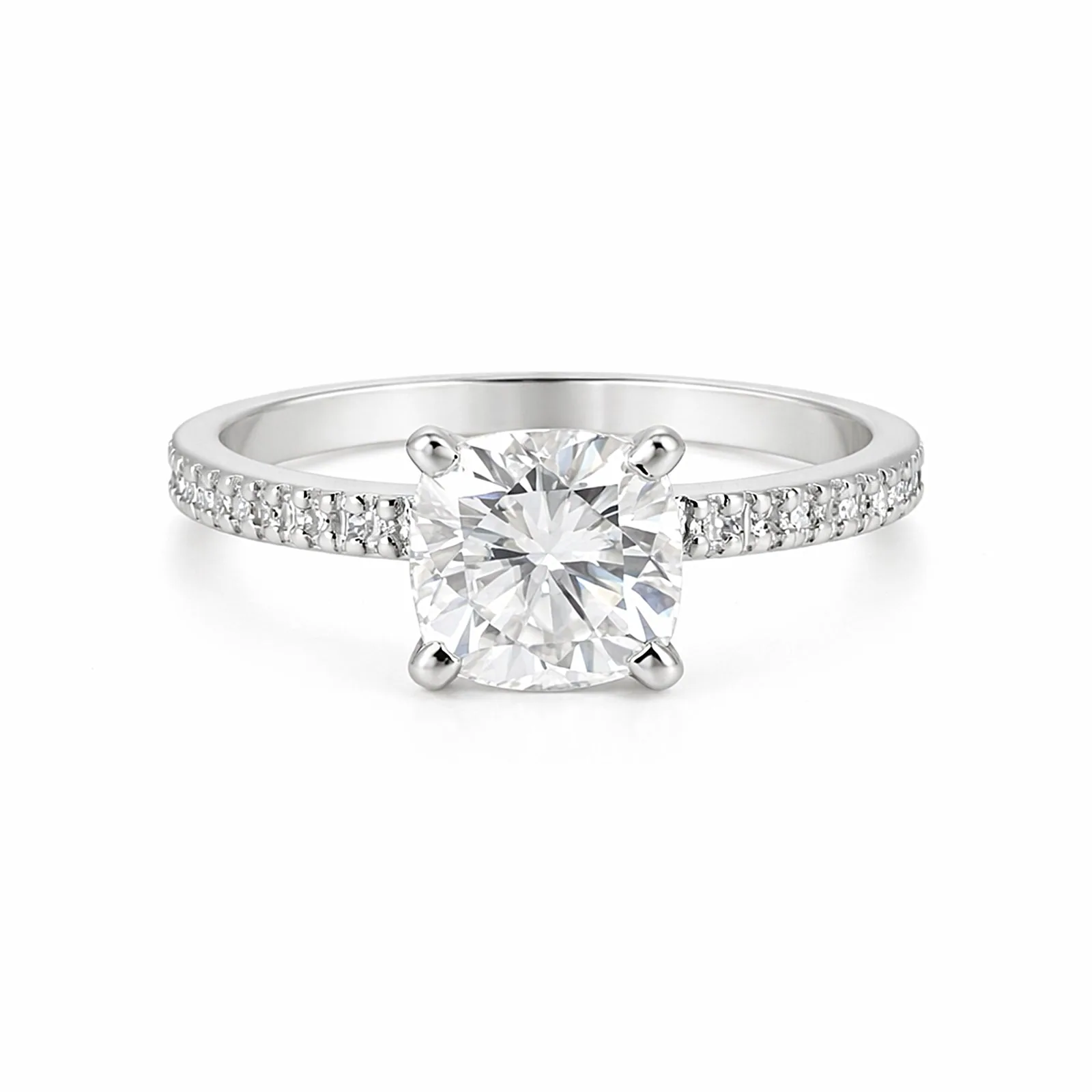 2.60 ct DEW Certified Cushion Cut White Moissanite Ring For Wedding – 18K Gold Vermeil