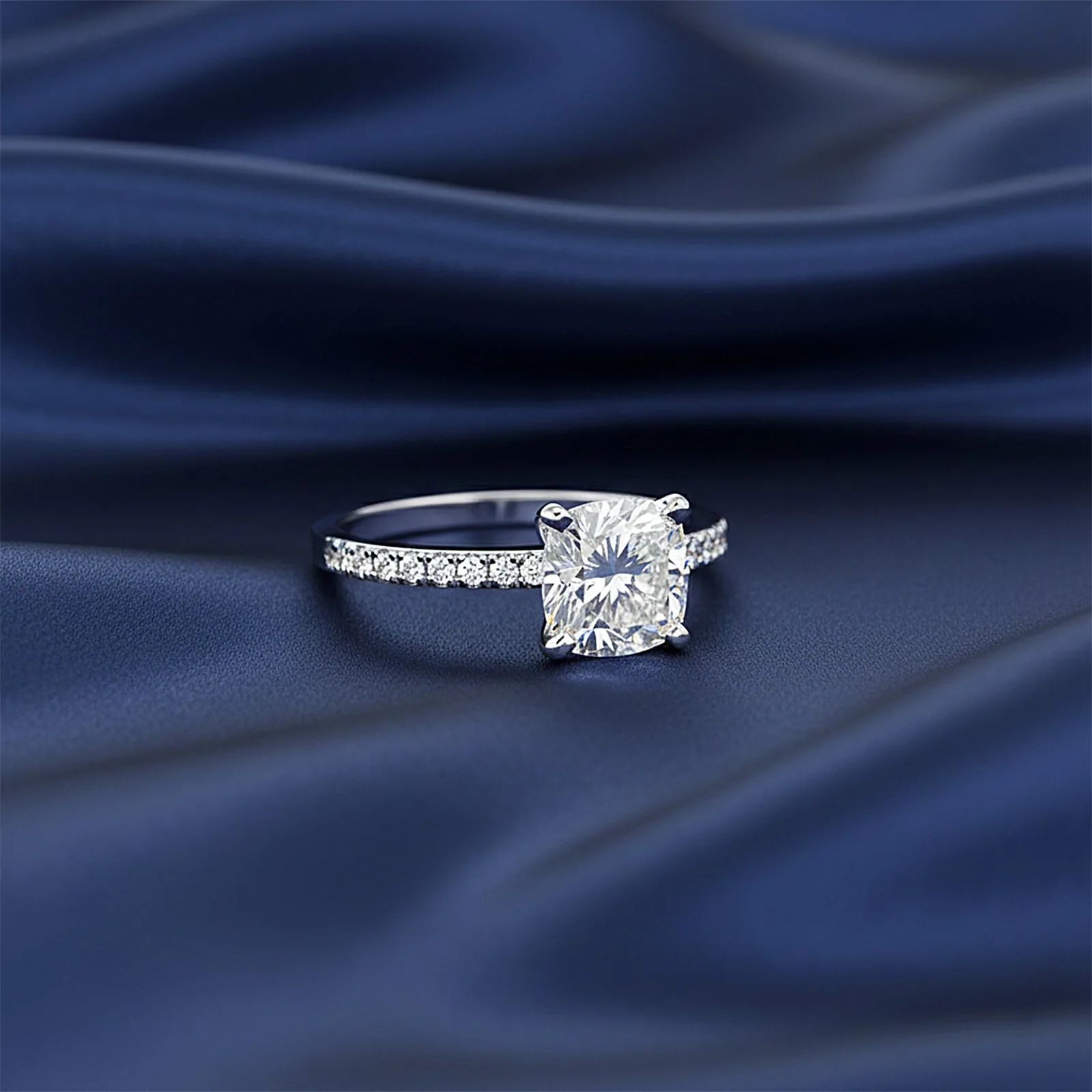 2.60 ct DEW Certified Cushion Cut White Moissanite Ring For Wedding – 18K Gold Vermeil - view 6