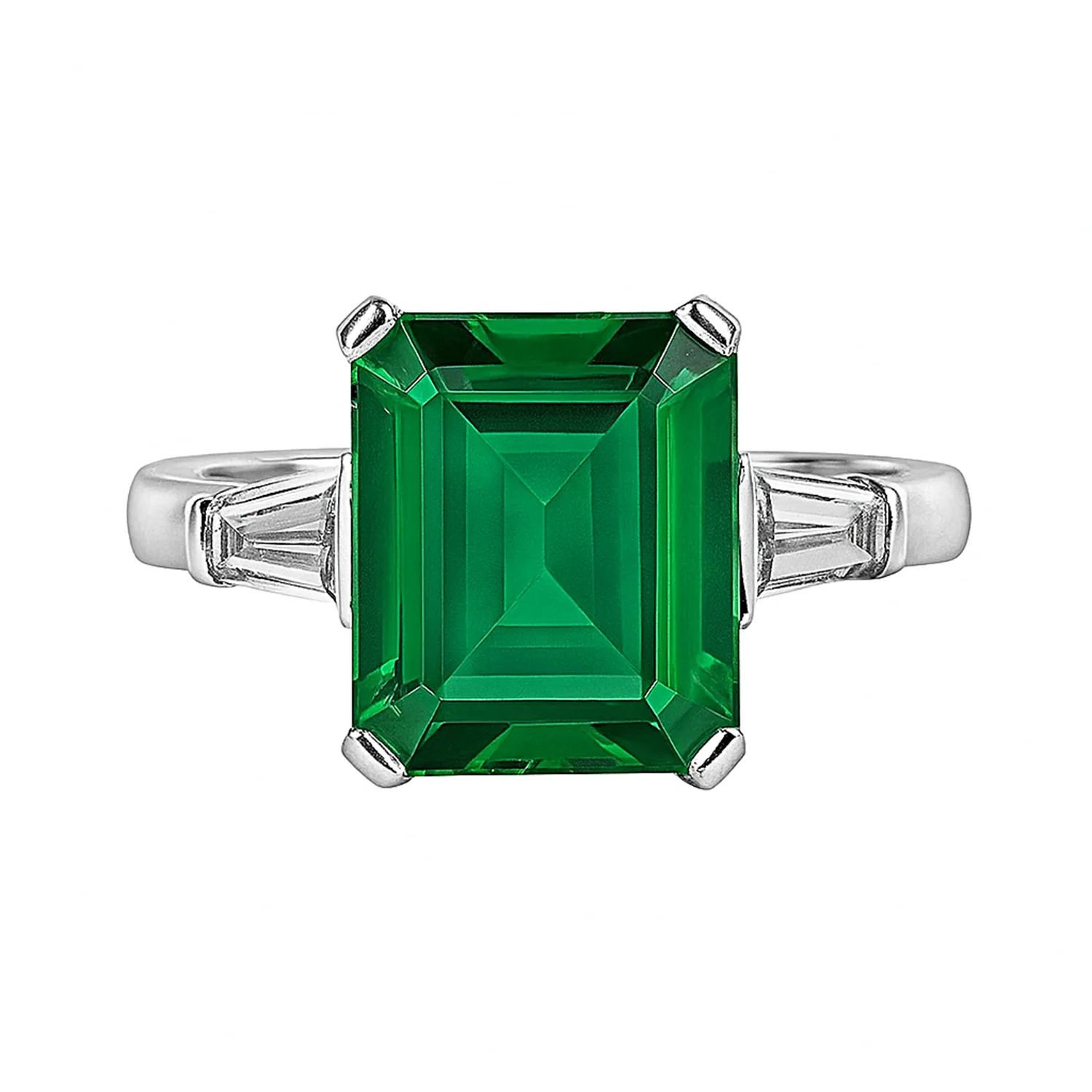 Certified 3.80 ct DEW Emerald & Moissanite Engagement Ring 14K Solid White Gold