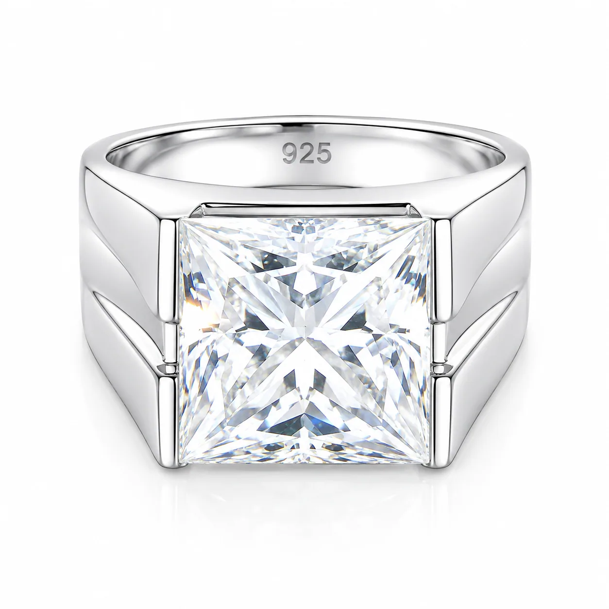 Certified 5.40ct VS1 Princess White Moissanite Ring in 18K Gold Plated