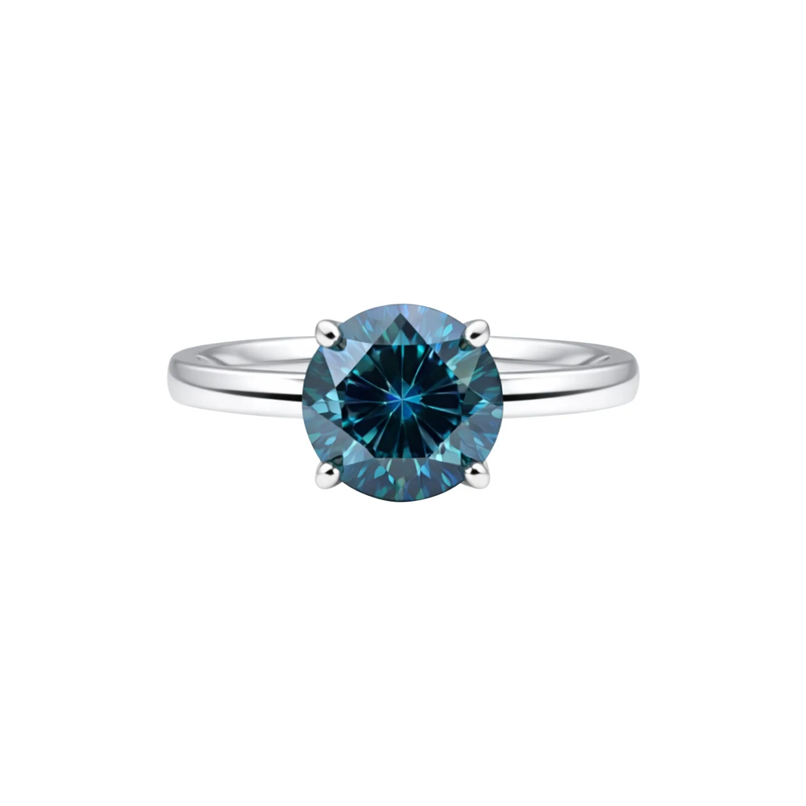 Certified 3.60 ct DEW Round Cut Blue Moissanite Solitaire Ring In Gold Vermeil