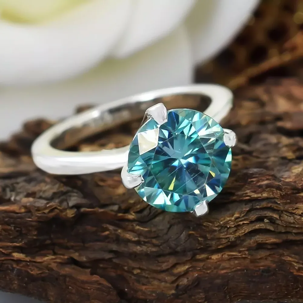 2.50 ct DEW Certified Gold Vermeil Certified Blue Moissanite Solitaire Ring - view 5