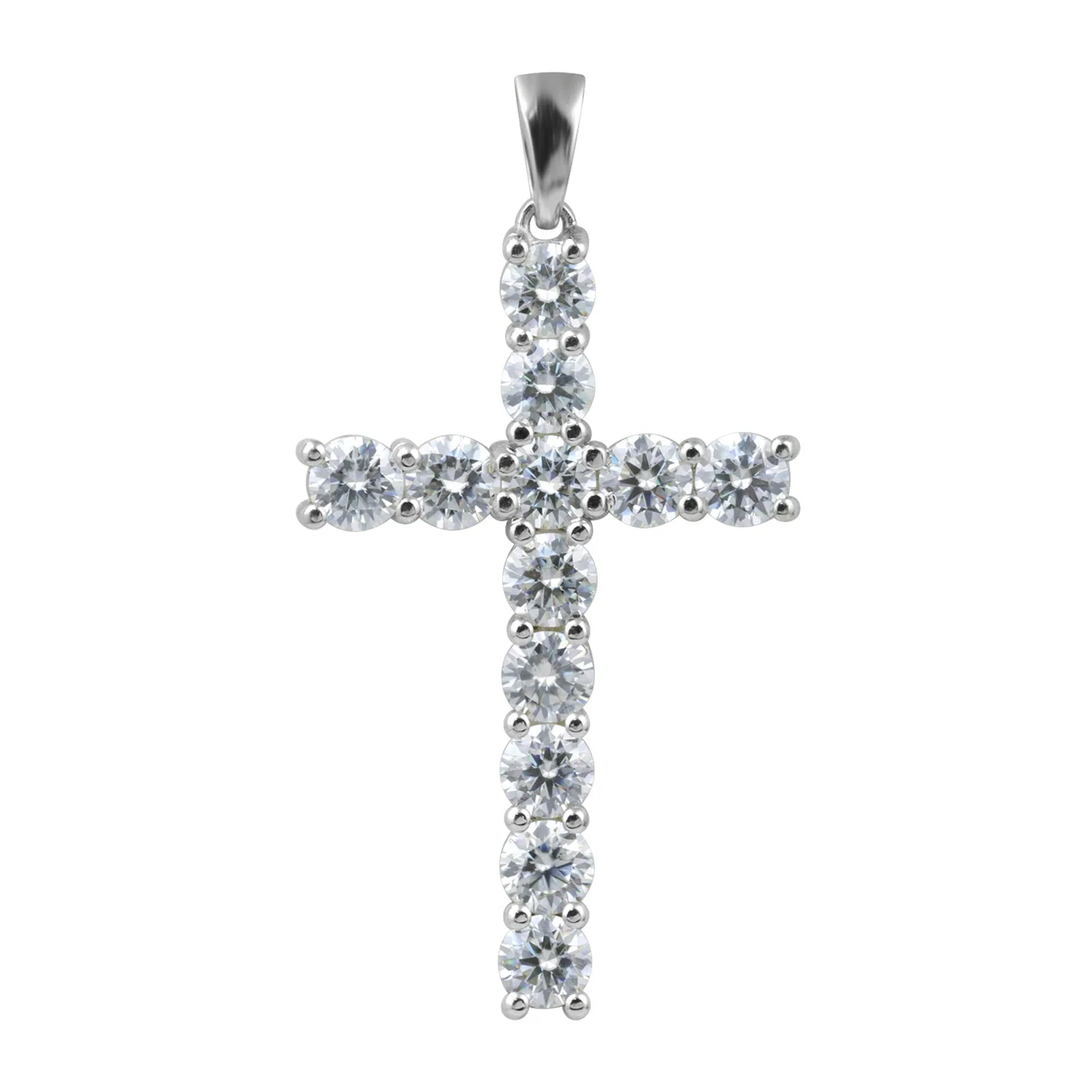 5.00 ct DEW Certified Round Cut White Moissanite Cross Pendant – 18K Gold Vermeil