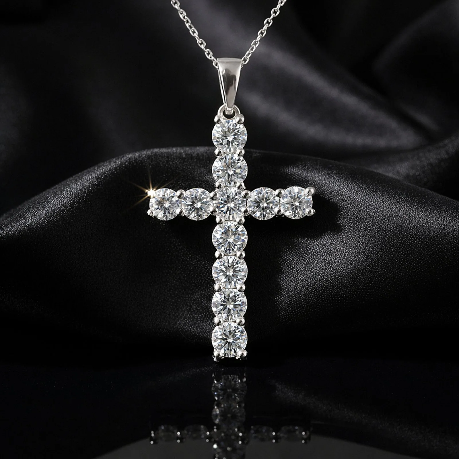 5.00 ct DEW Certified Round Cut White Moissanite Cross Pendant – 18K Gold Vermeil - view 3