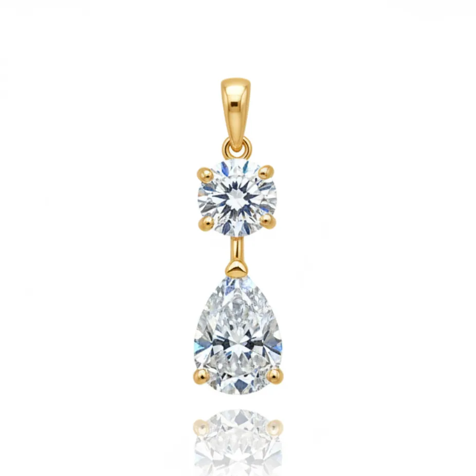 Beautiful 3 ct DEW Certified Round Cut White Moissanite Pendant – 18K Gold Vermeil