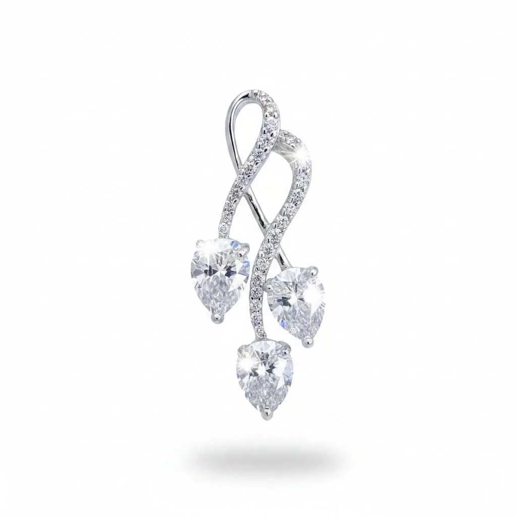 3.35 ct DEW Certified Pear Cut White Moissanite Pendant In 18K Gold Plated
