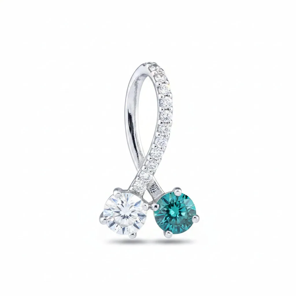 2.40 ct DEW Certified Round White & Blue Moissanite Pendant In 18K Gold Plated