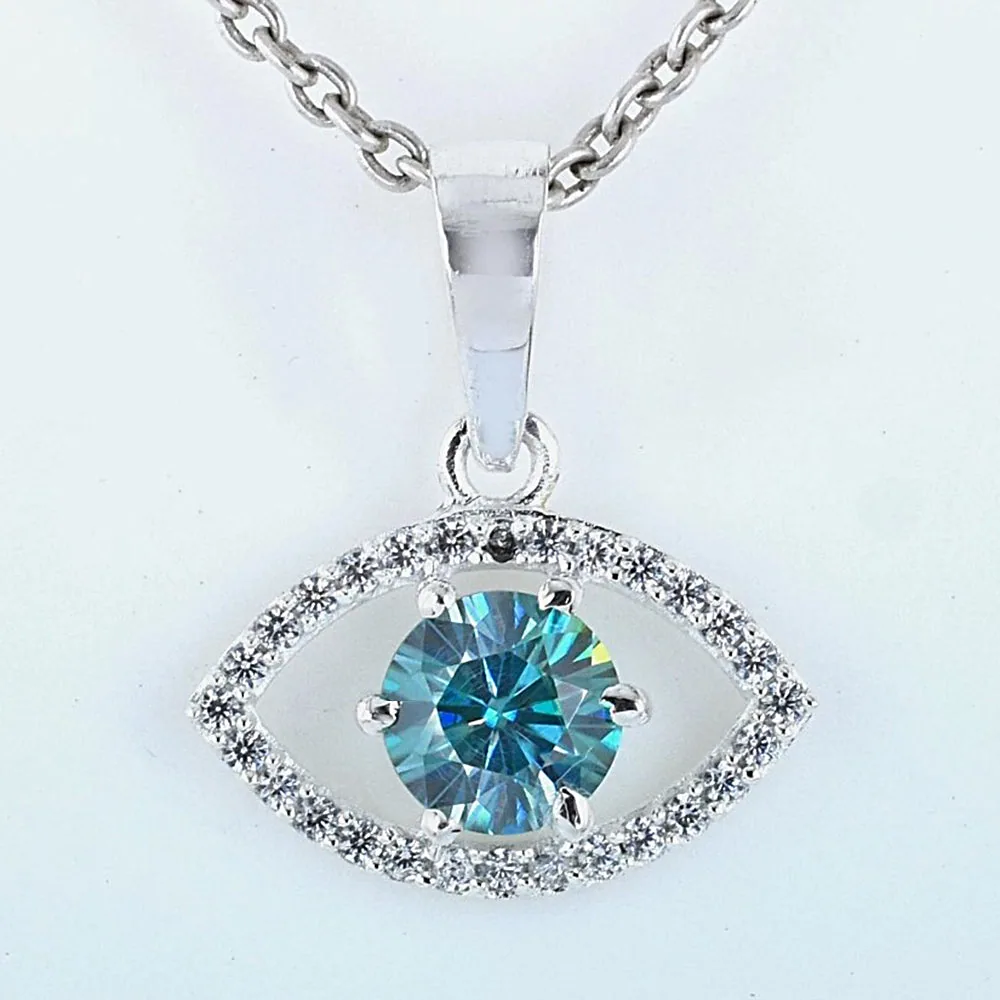 1.20 ct DEW Blue Moissanite Tear Drop Pendant In 18K Gold Vermeil - view 2