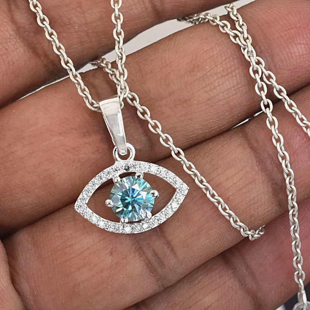 1.20 ct DEW Blue Moissanite Tear Drop Pendant In 18K Gold Vermeil - view 4