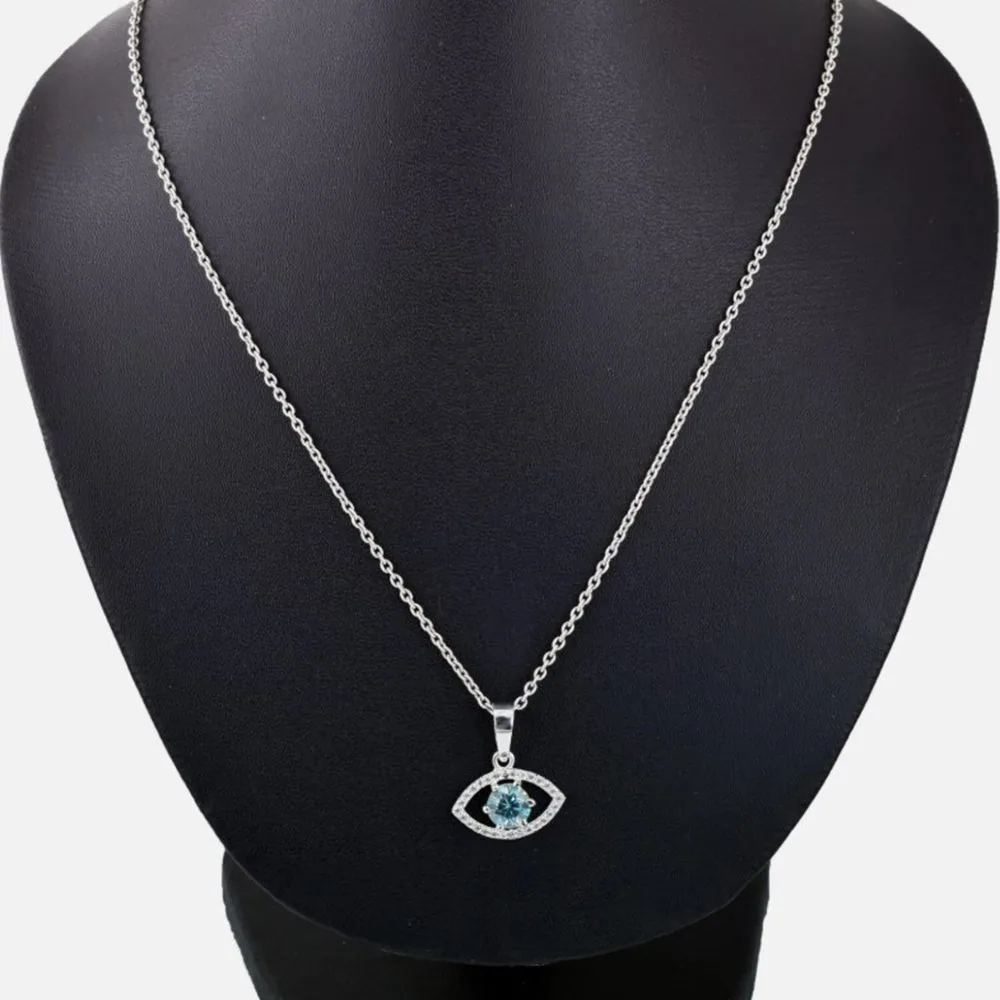 1.20 ct DEW Blue Moissanite Tear Drop Pendant In 18K Gold Vermeil - view 5