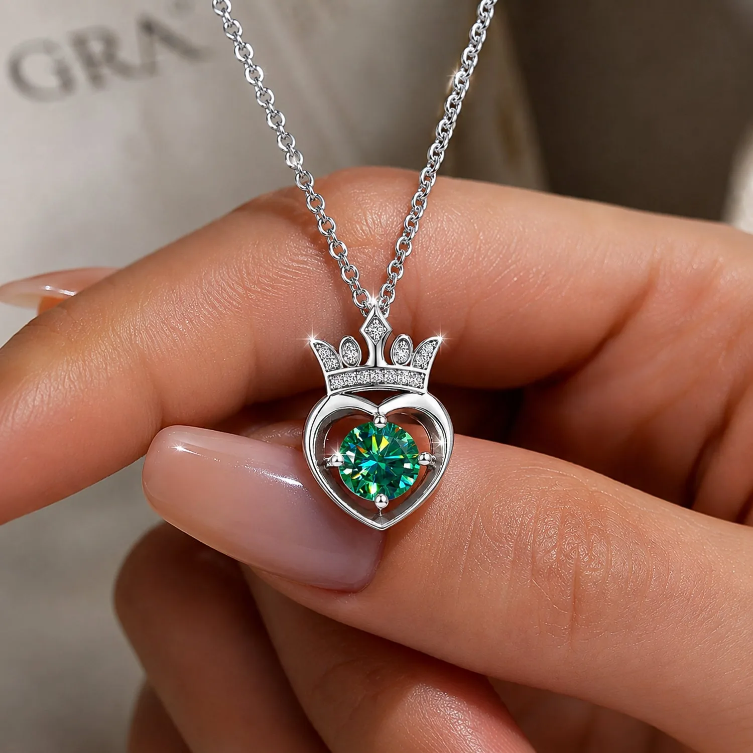 2.60 ct DEW Certified Round Cut Blue Moissanite Pendant In Vermeil 925 Silver - view 3