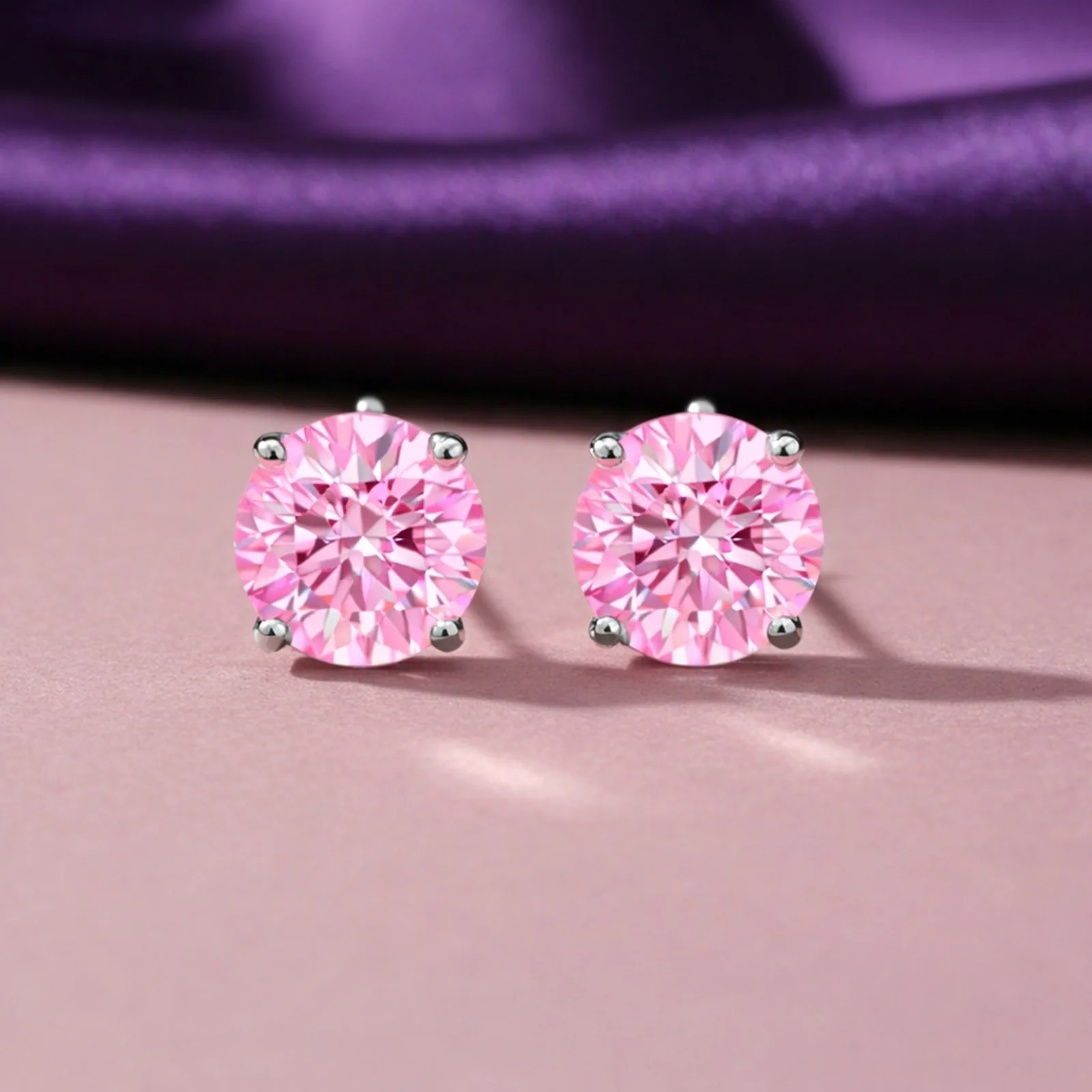 3.00 ct DEW Certified Pink Moissanite Stud Earrings In Gold Vermeil For Women - view 5