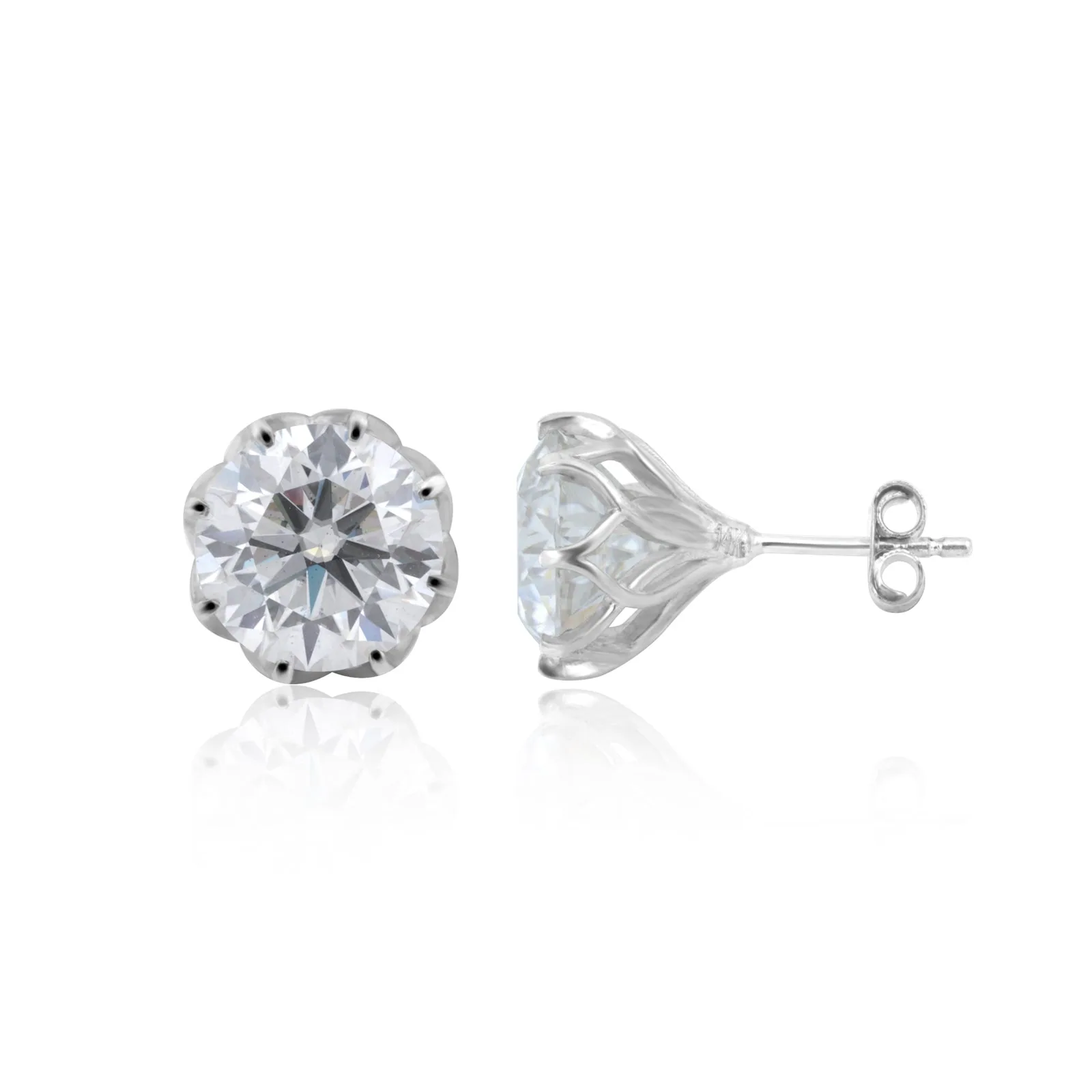 12.00 ct DEW Certified Moissanite Solitaire Stud Earrings In Gold Vermeil