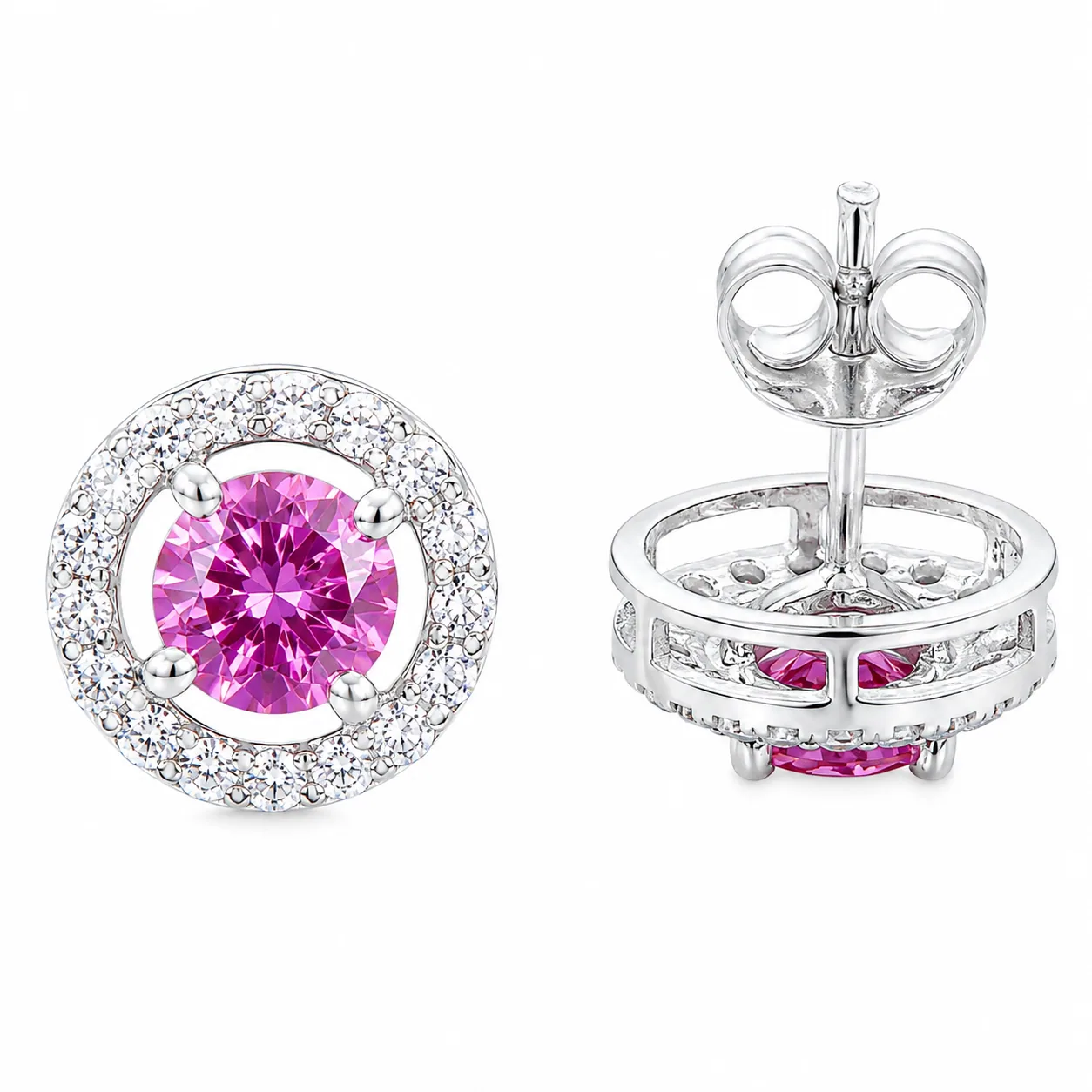 2.00 ct DEW Certified Pink Moissanite Solitaire Studs in Gold Vermeil For Wife