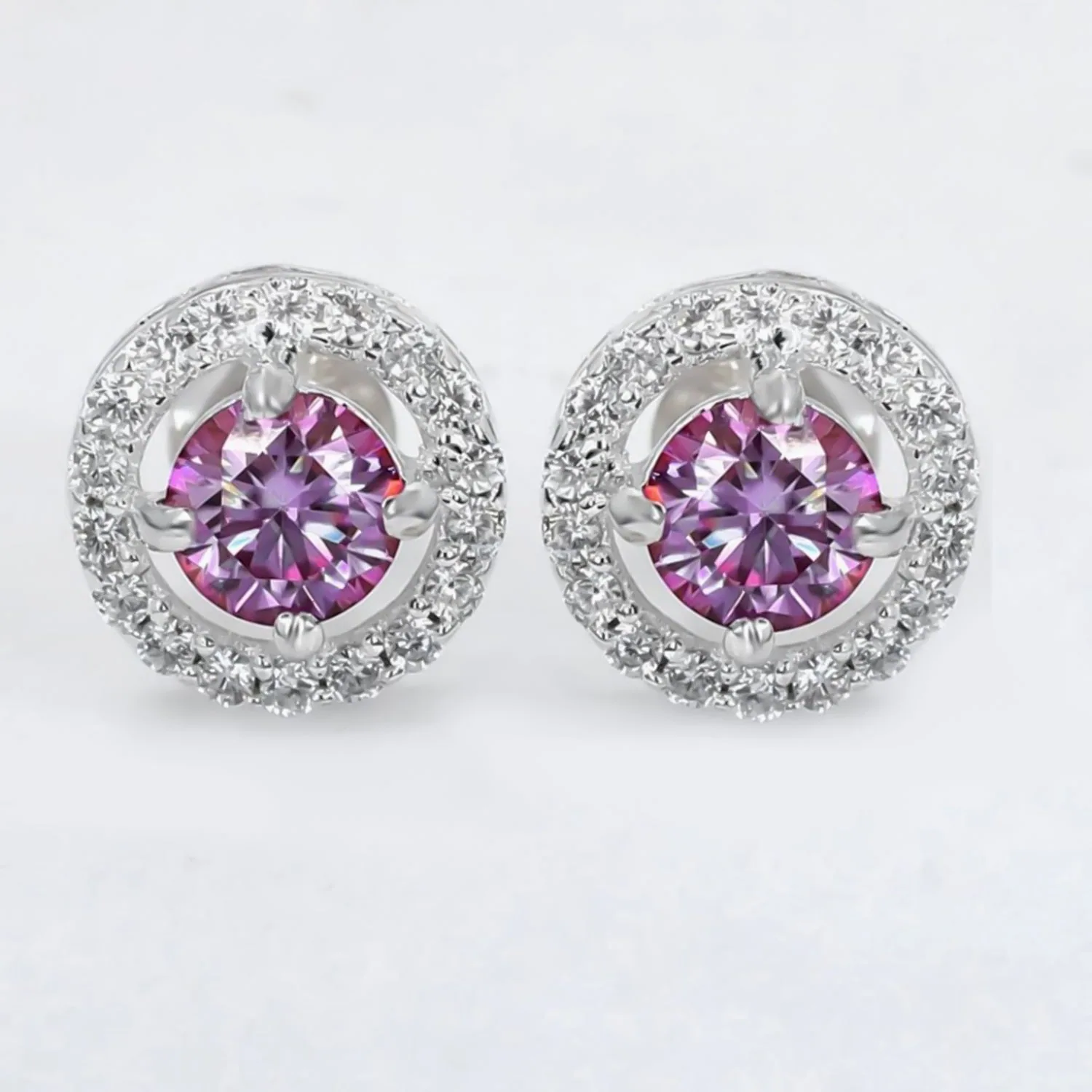 2.00 ct DEW Certified Pink Moissanite Solitaire Studs in Gold Vermeil For Wife - view 6
