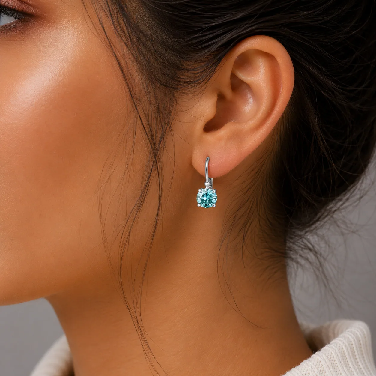 3.00 ct DEW Certified Blue Moissanite Dangler Earrings in Gold Vermeil For Love - view 2