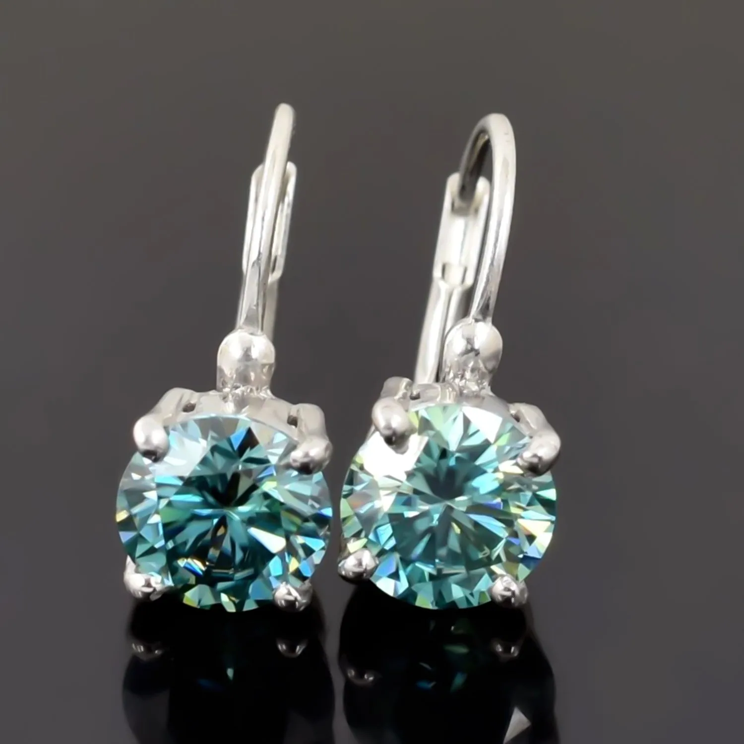 3.00 ct DEW Certified Blue Moissanite Dangler Earrings in Gold Vermeil For Love - view 3