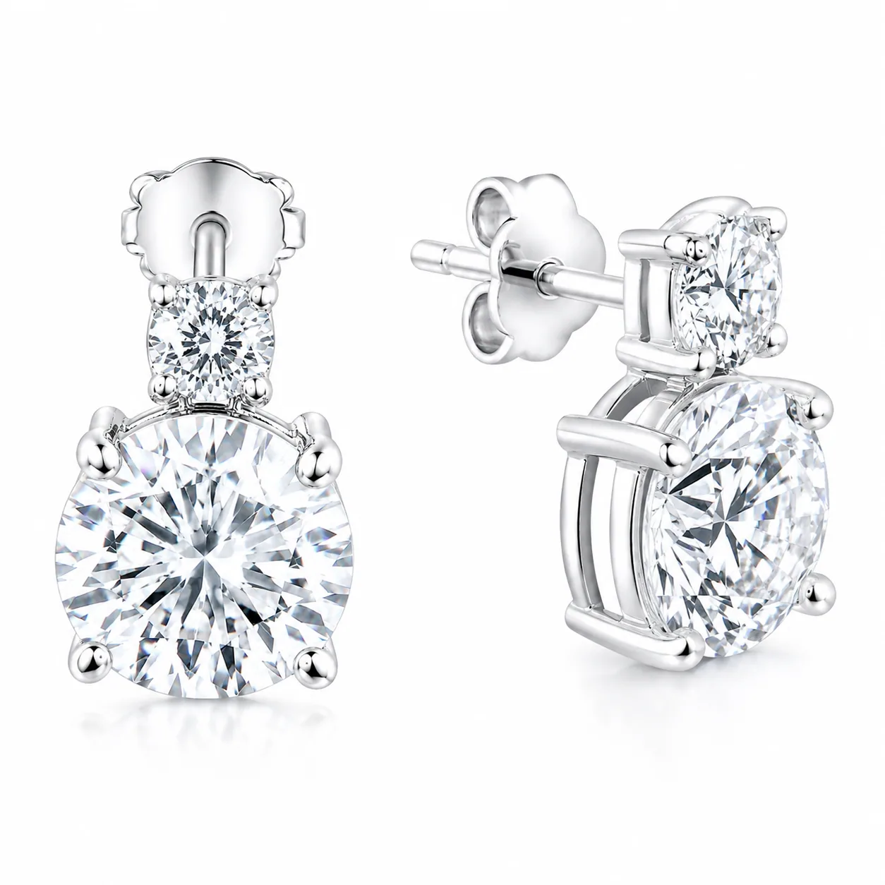 5.50 ct DEW Certified White Moissanite Solitaire Studs In Gold Vermeil