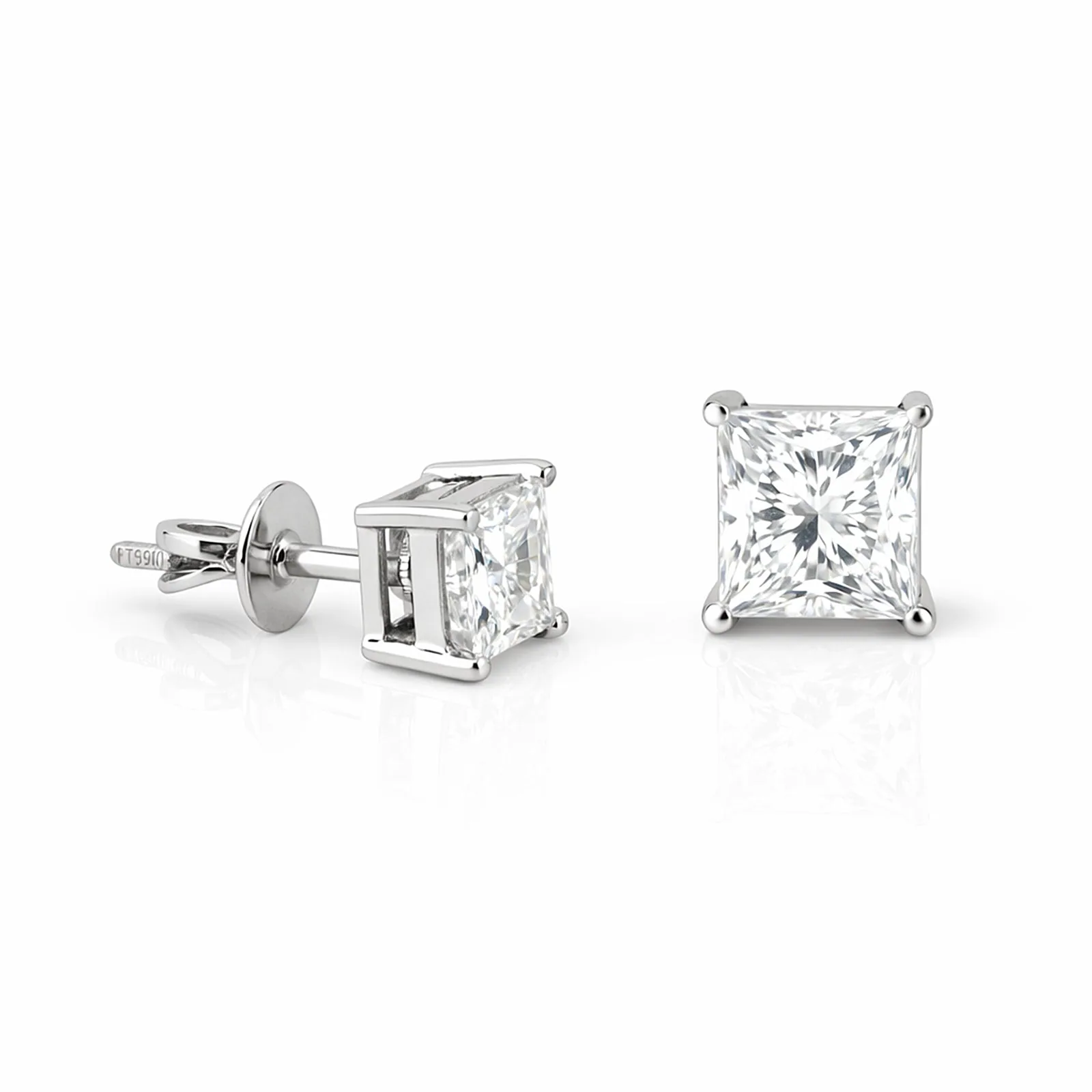 4.00 ct DEW Certified Princess Cut Moissanite Stud Earrings Gold Vermeil For Sis