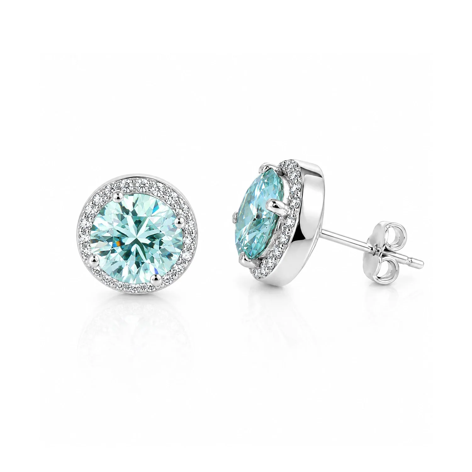 2.00 ct DEW Certified Blue Moissanite Solitaire Studs in Gold Vermeil For Gift