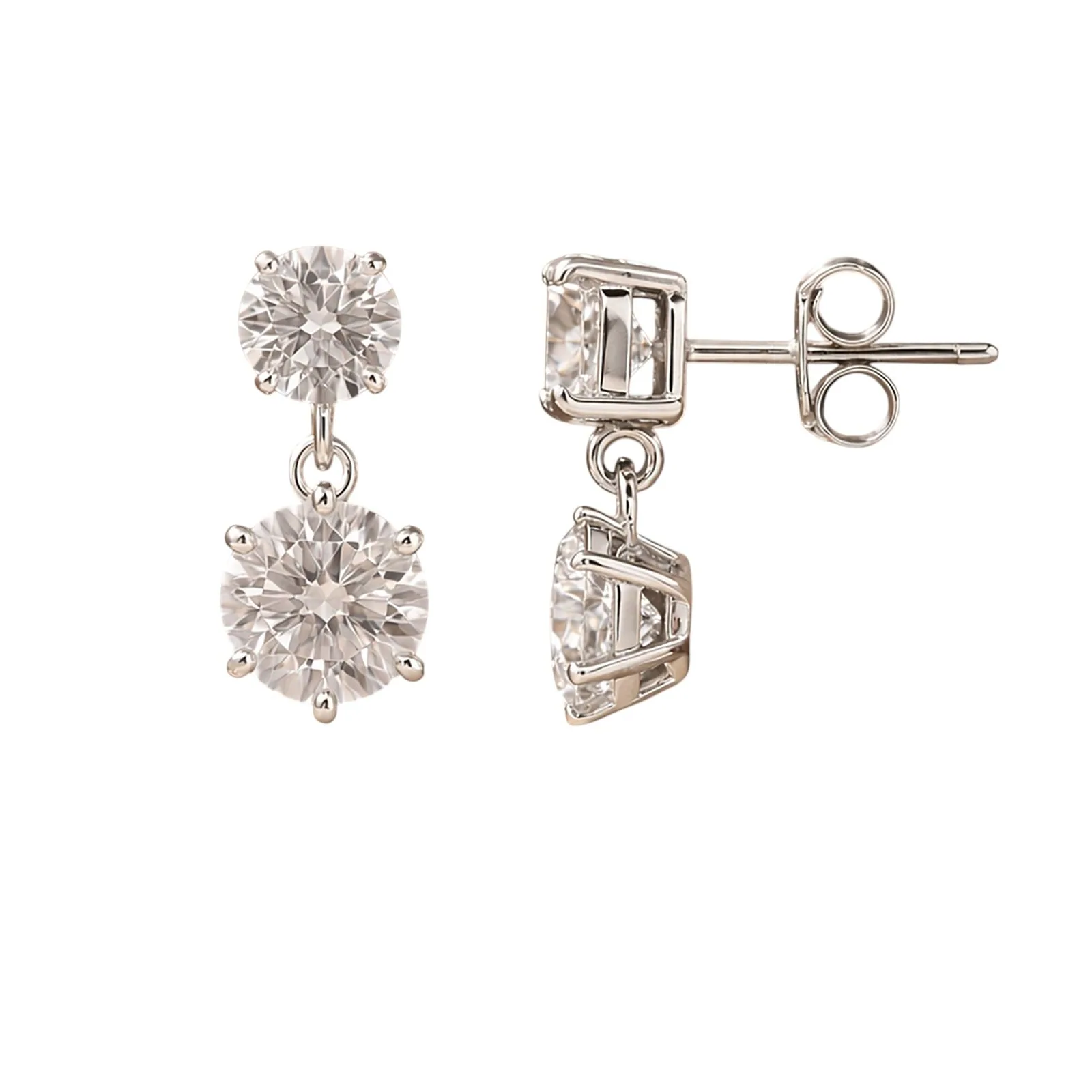 Round Moissanite Double Drop Stud Earrings 18K Gold Plated Gift for Women Wife Anniversary Birthday