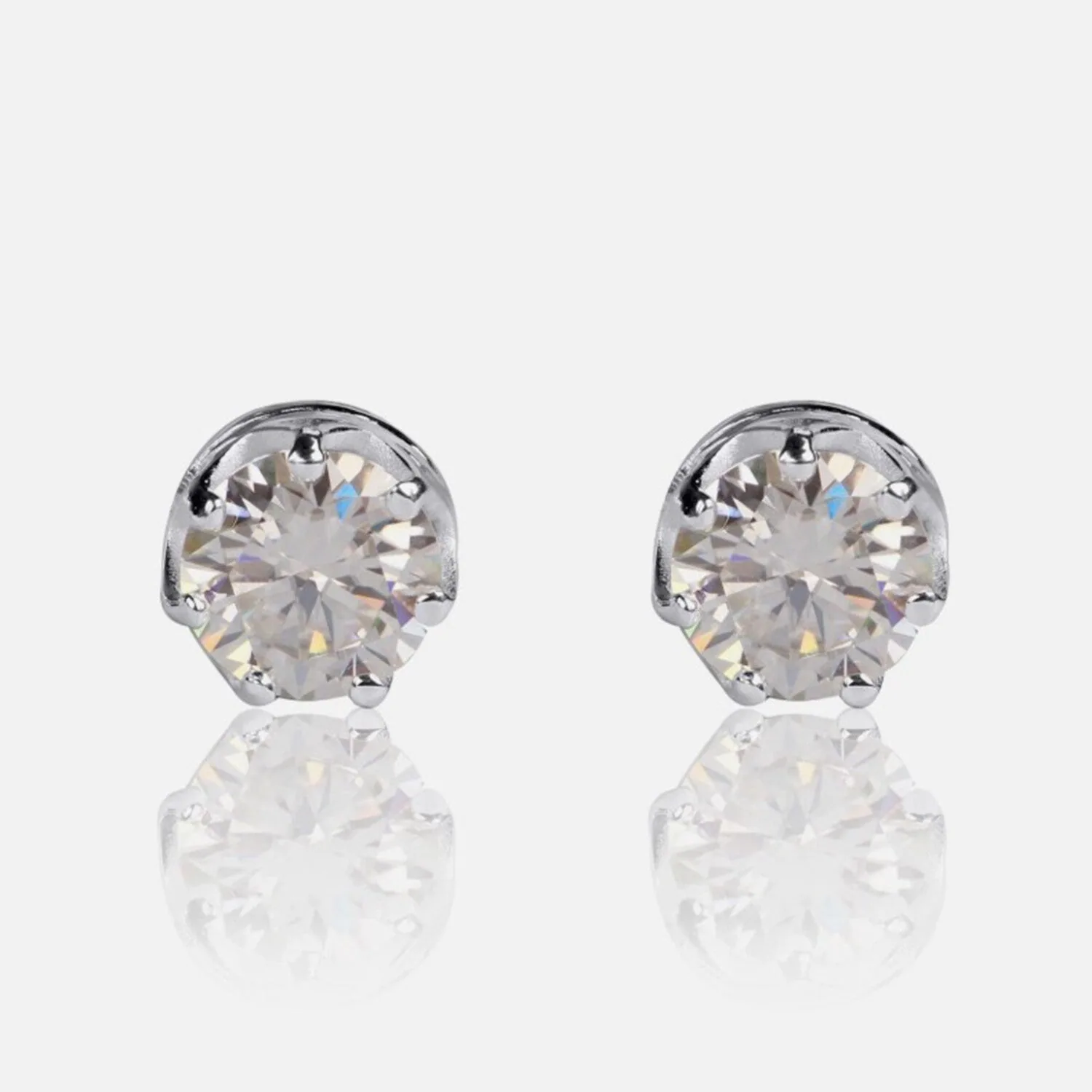 6 ct DEW Certified White Moissanite Solitaire Studs Round Cut In Gold Vermeil - view 3