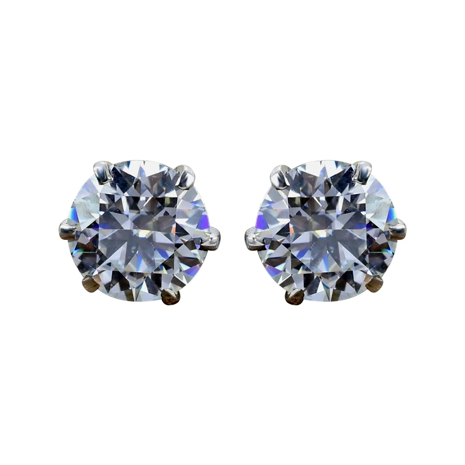 12 ct DEW Certified White Moissanite Solitaire Studs Round Cut In Gold Vermeil