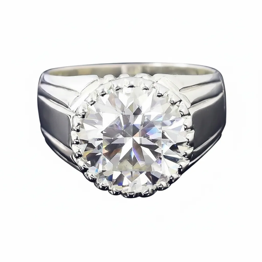 6.35 ct DEW Certified Round Cut White Solitaire Moissanite Gold Vermeil Ring