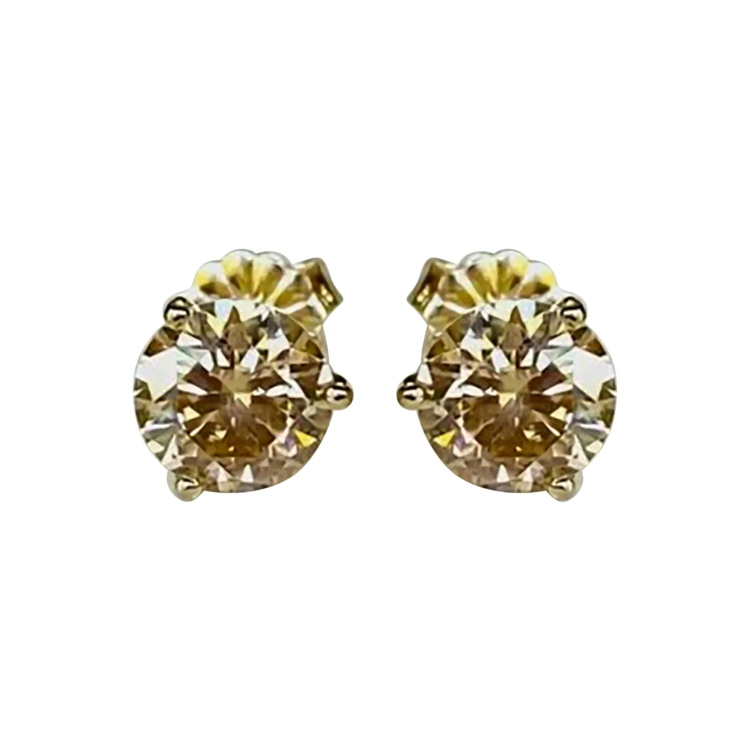 4 ct DEW Certified Champagne Moissanite Solitaire Studs In Gold Vermeil