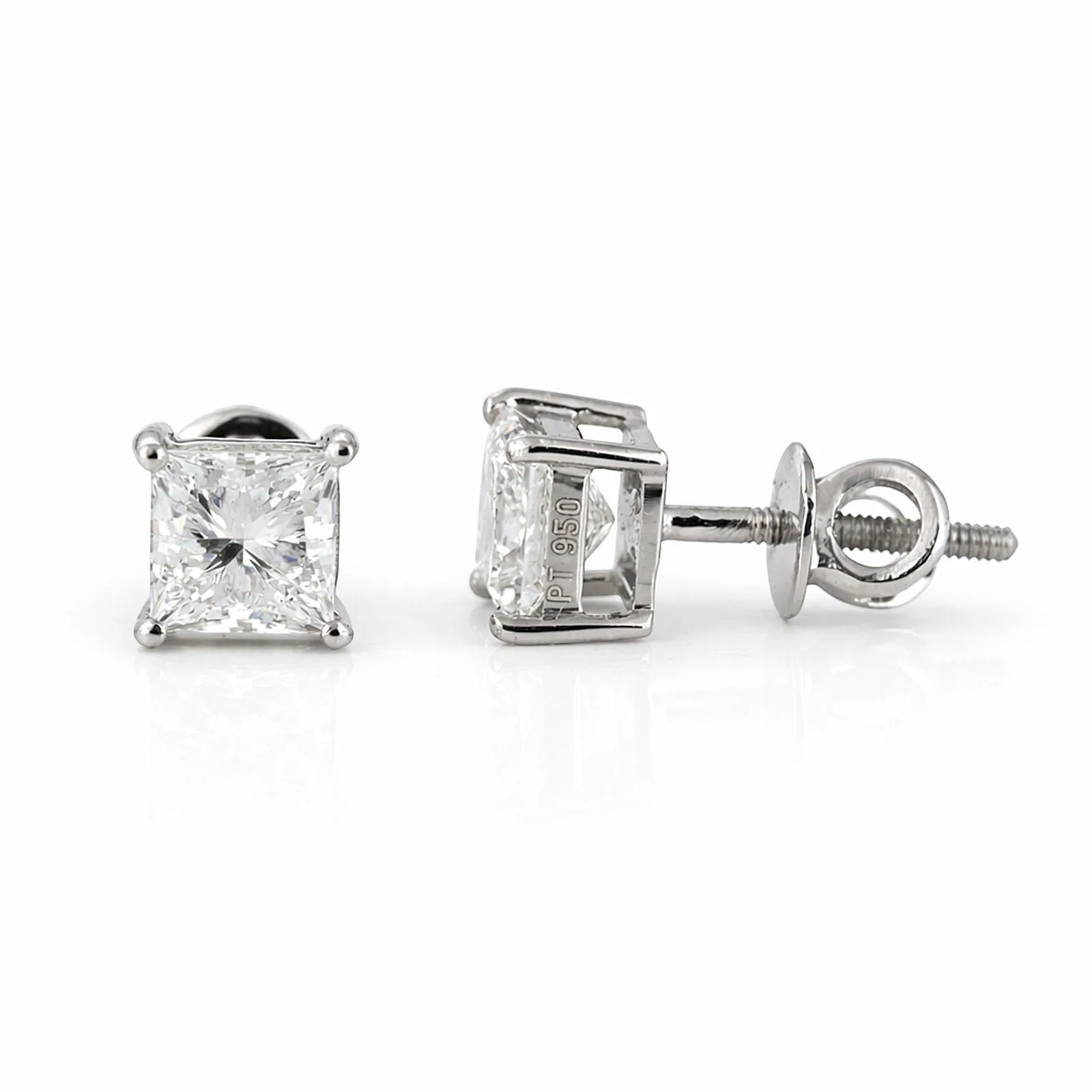 GRA Certified 2.00 ct DEW Princess Cut Moissanite Stud Earrings in Gold Vermeil