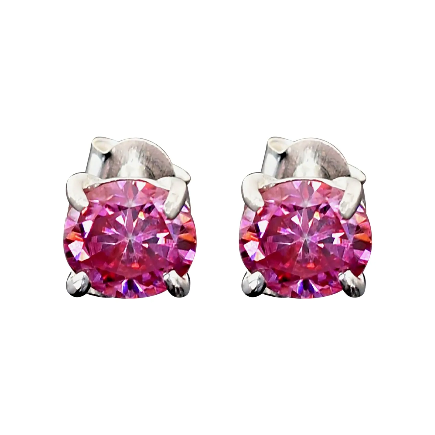 3 ct DEW Certified Pink Moissanite Solitaire Studs In Gold Vermeil For Wife