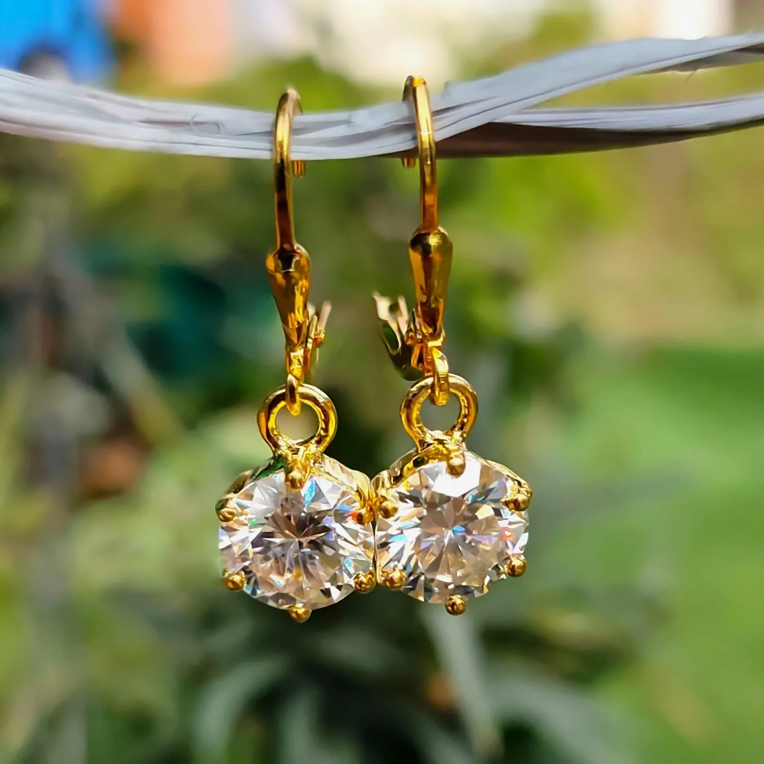 4.00 ct DEW Moissanite Solitaire Dangler Earrings Yellow Finish In Gold Vermeil - view 5